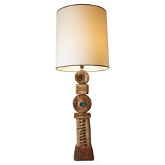 1970s UK Bernard Rooke TOTEM Lamp in Brown & Ivory with Blue Accent
