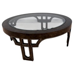 1970’s Ultra Rare Round Mastercraft Burled Glass Top Coffee Table With Intricate