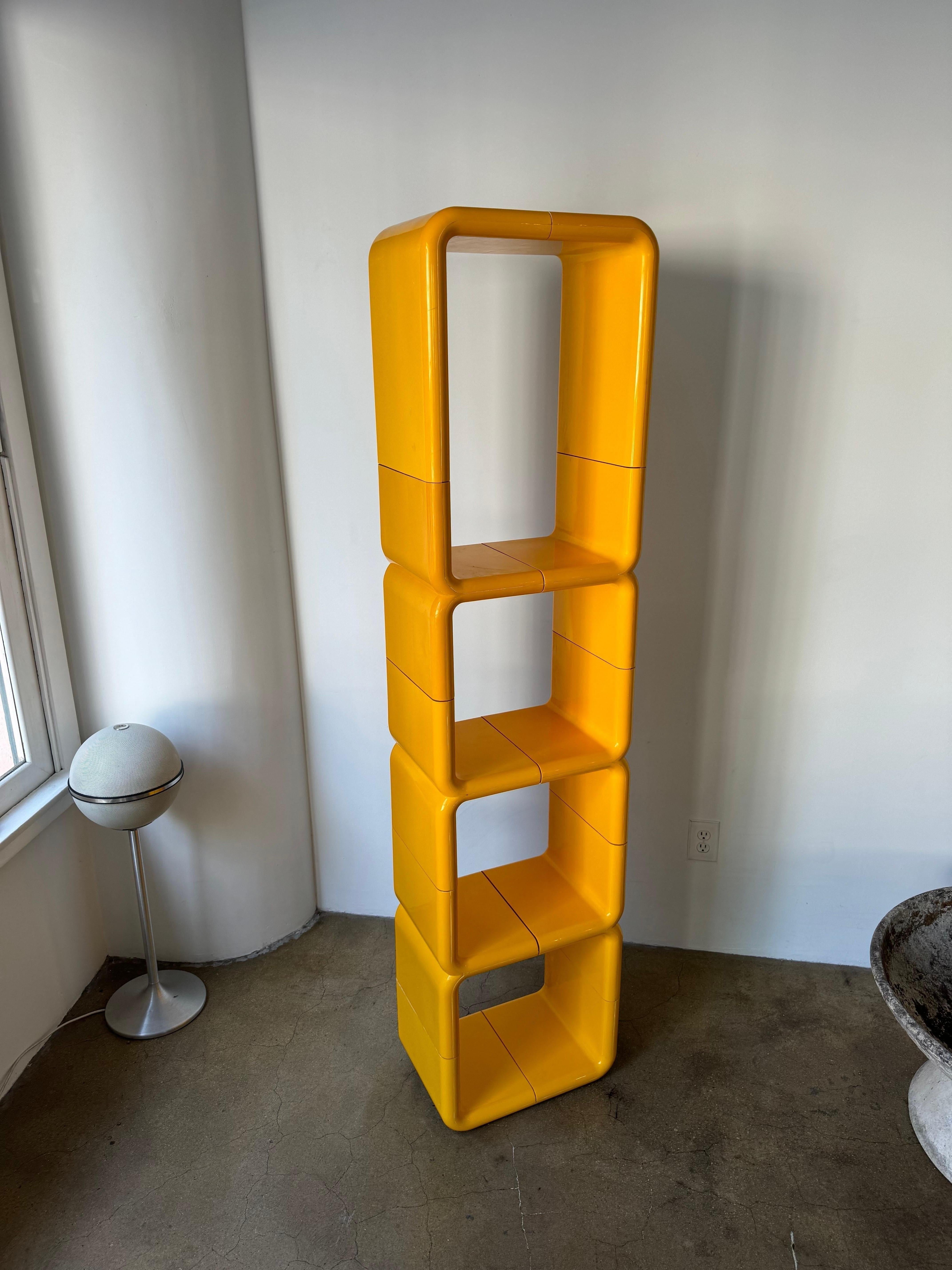 Yellow Umbo modular shelving system designed by Kay Leroy Ruggles for Directional, 1970. In excellent vintage condition.