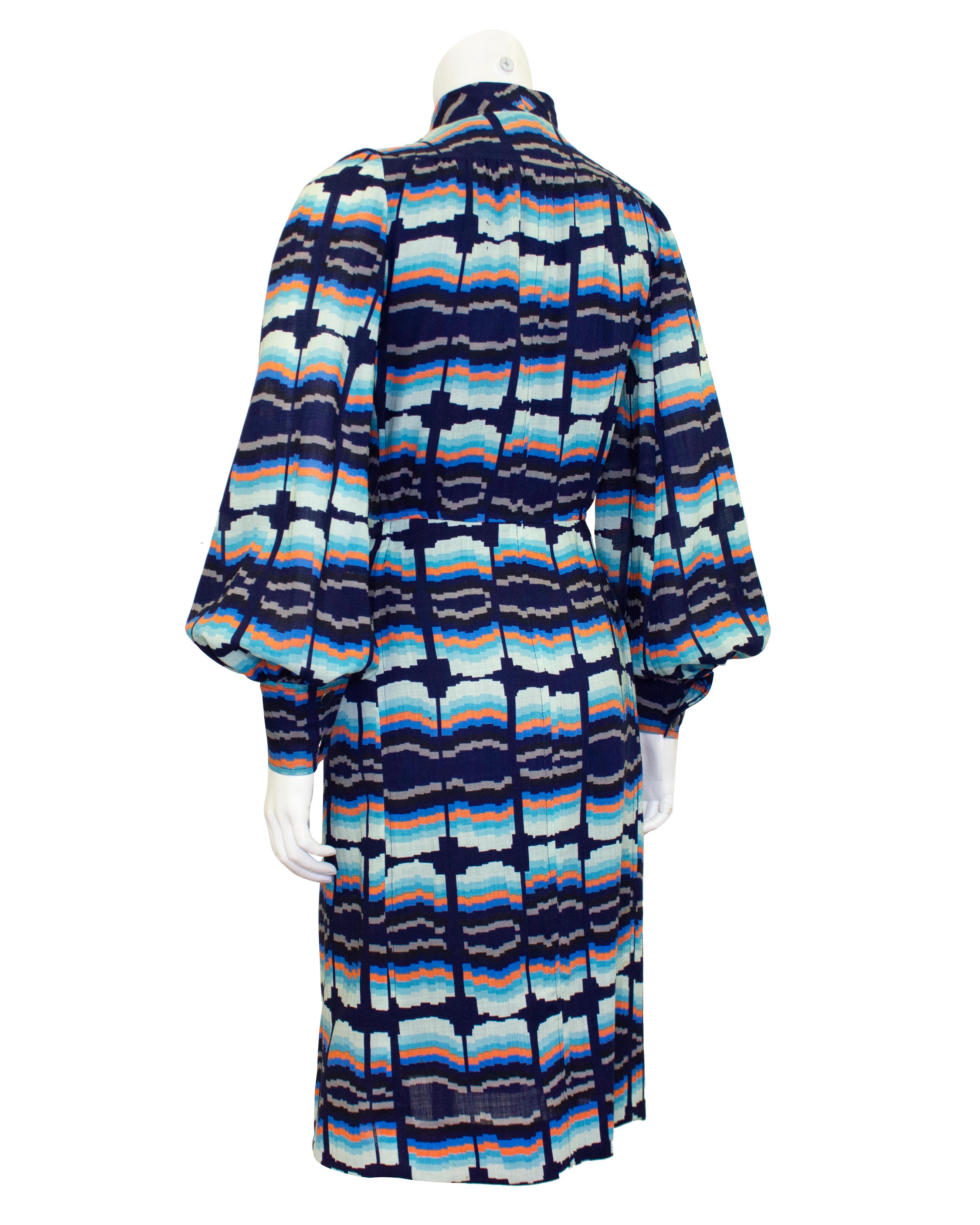 Purple 1970s Ungaro Blue & Orange Shirt Dress For Sale