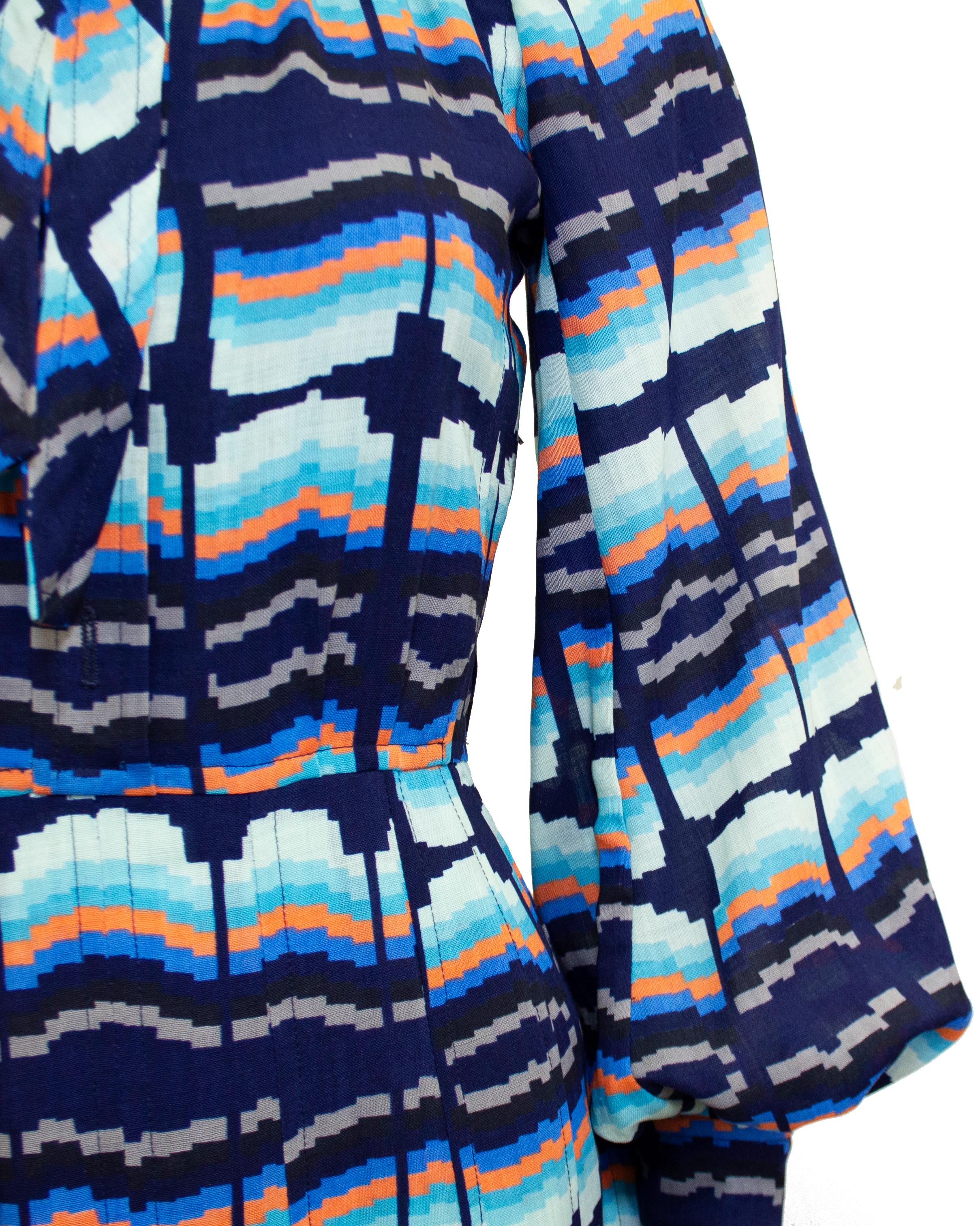 Women's 1970s Ungaro Blue & Orange Shirt Dress For Sale