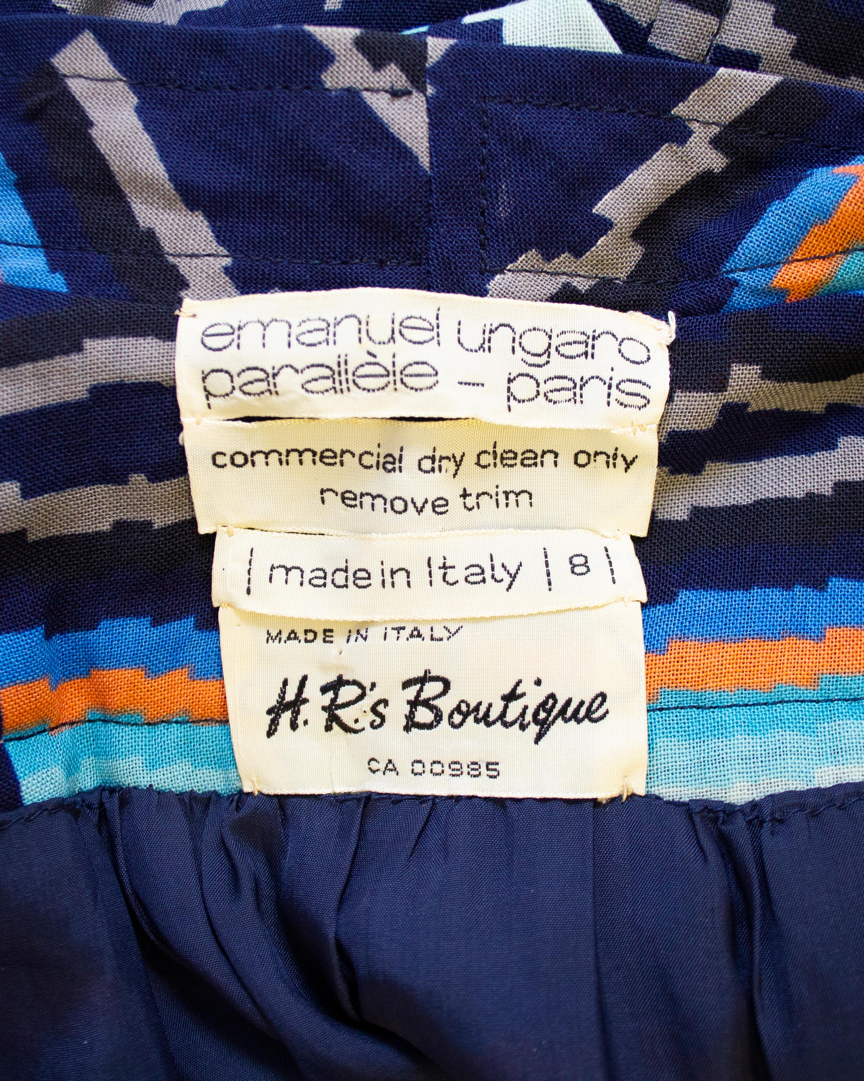1970s Ungaro Blue & Orange Shirt Dress For Sale 2