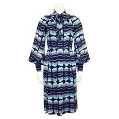 1970s Ungaro Blue & Orange Shirt Dress