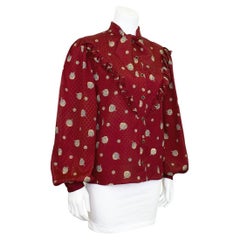 1970's Ungaro Bordeau Printed Silk Blouse