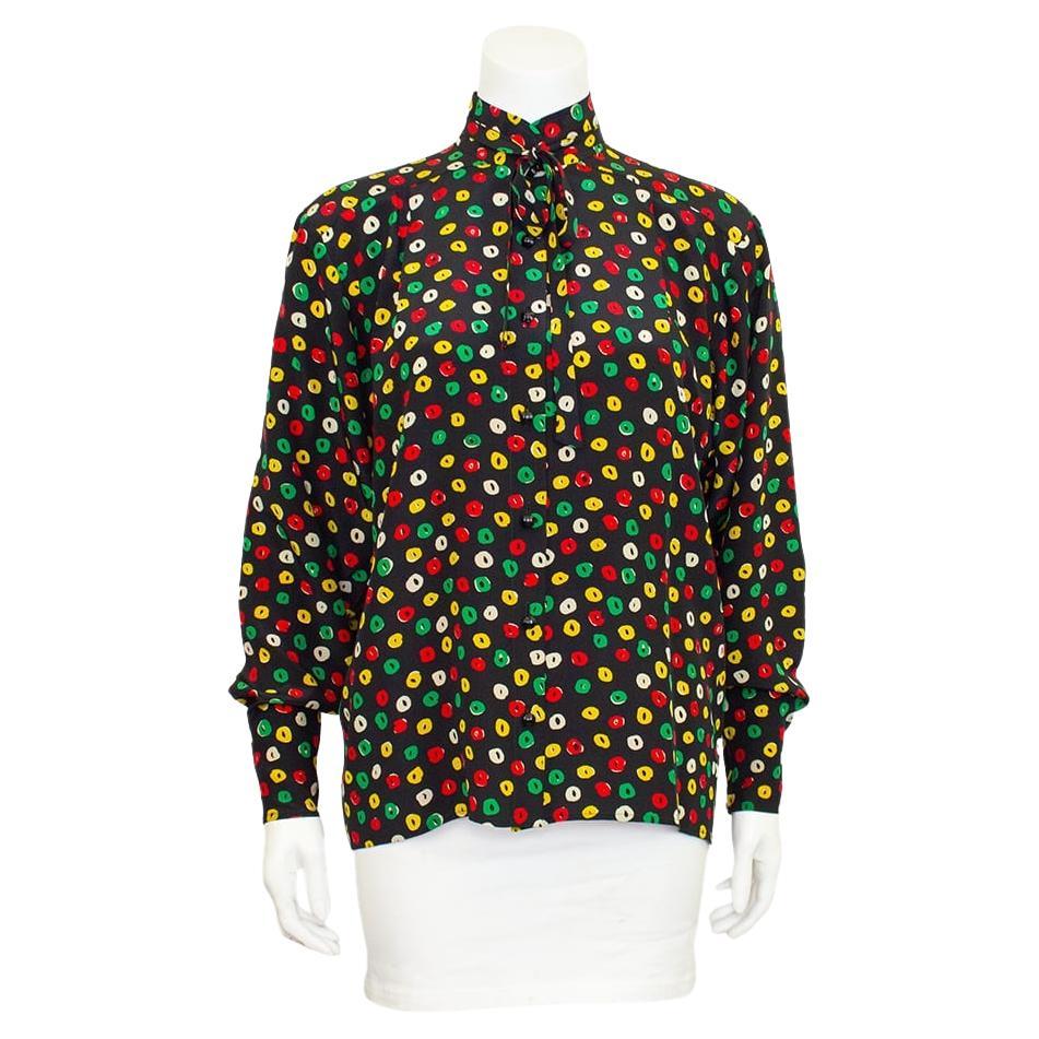 1970er Ungaro Bedruckte Seidenbluse im Angebot
