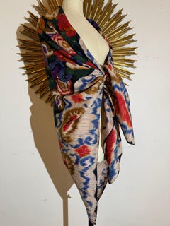 1970s Ungaro Wool Challis Paisley Print Shawl or Scarf w Lame Accents