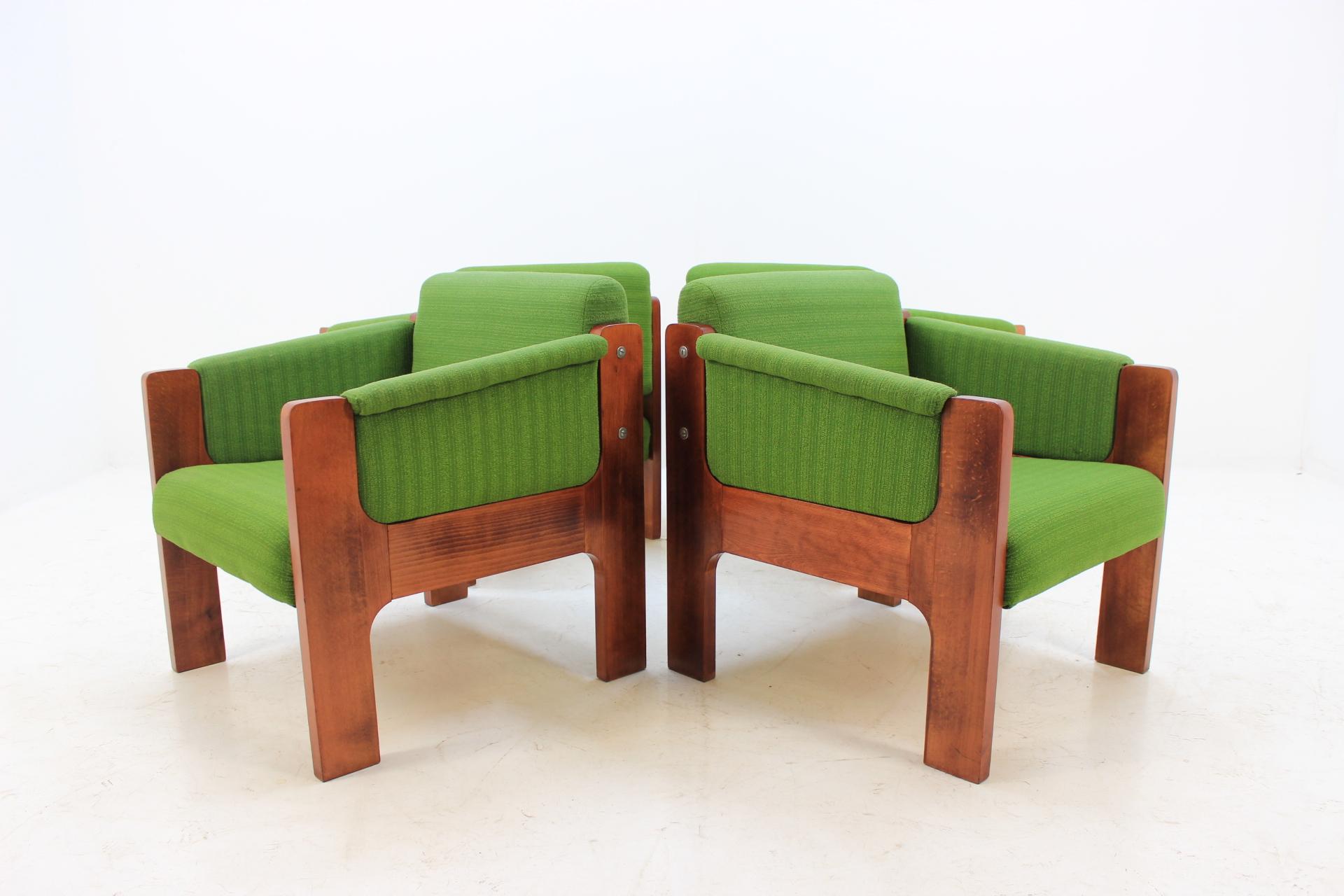 The chairs were made on order. Unique pieces.
Massive beech wooden frame. Good original upholstery.
Nice design. Four pieces available.