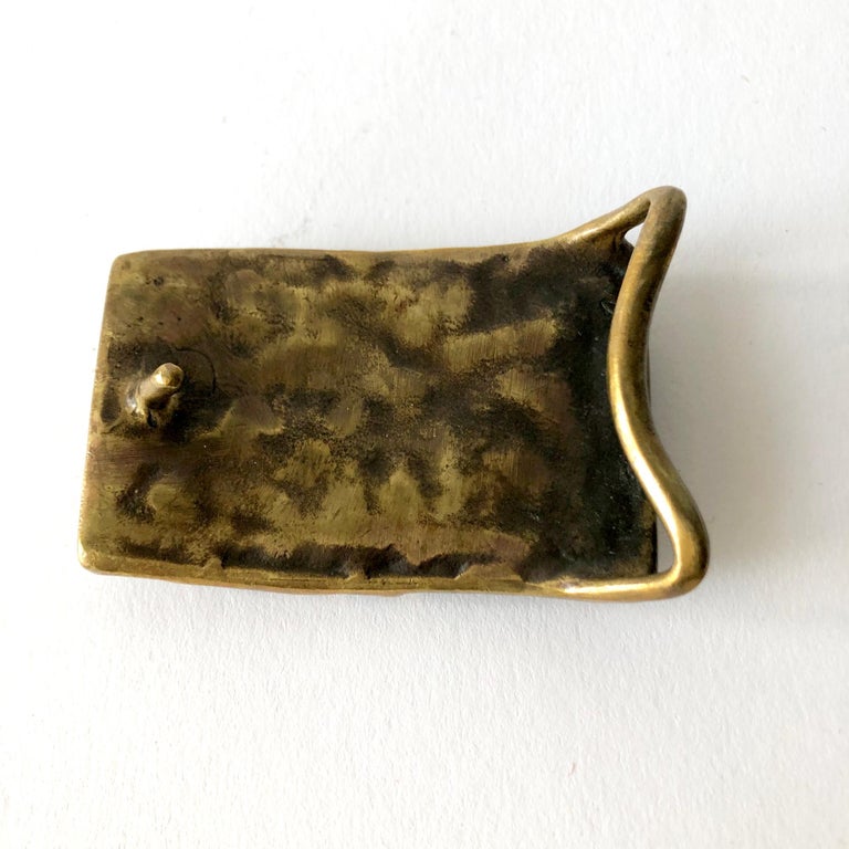 1970s, Unisex Bronze Belt Buckle with Abstract Raised Design In Good Condition For Sale In Los Angeles, CA