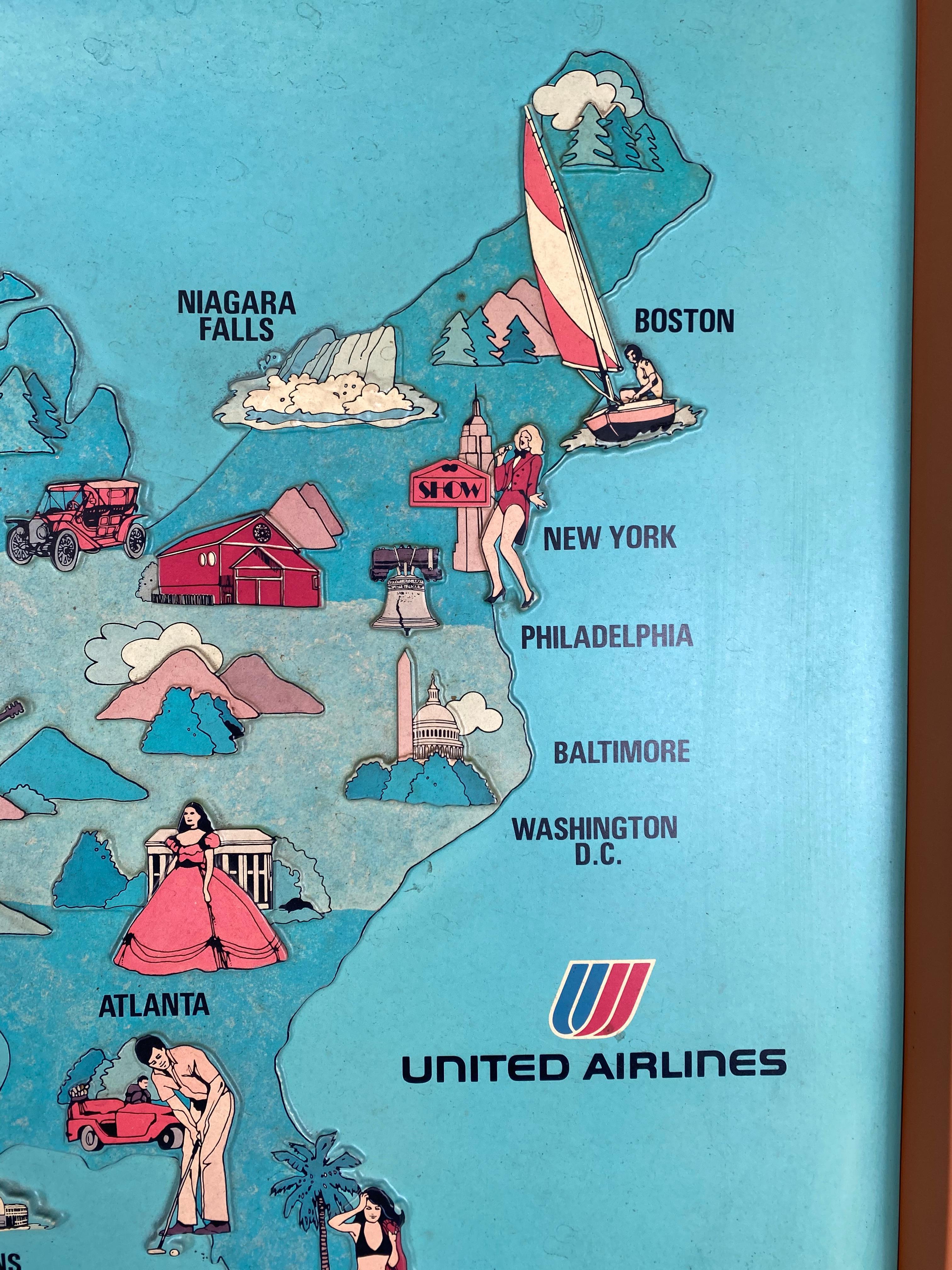 Mid-Century Modern 1970s United Airlines Airport / Travel Agent Thermo-Plastic Sign, 3-Dimensional