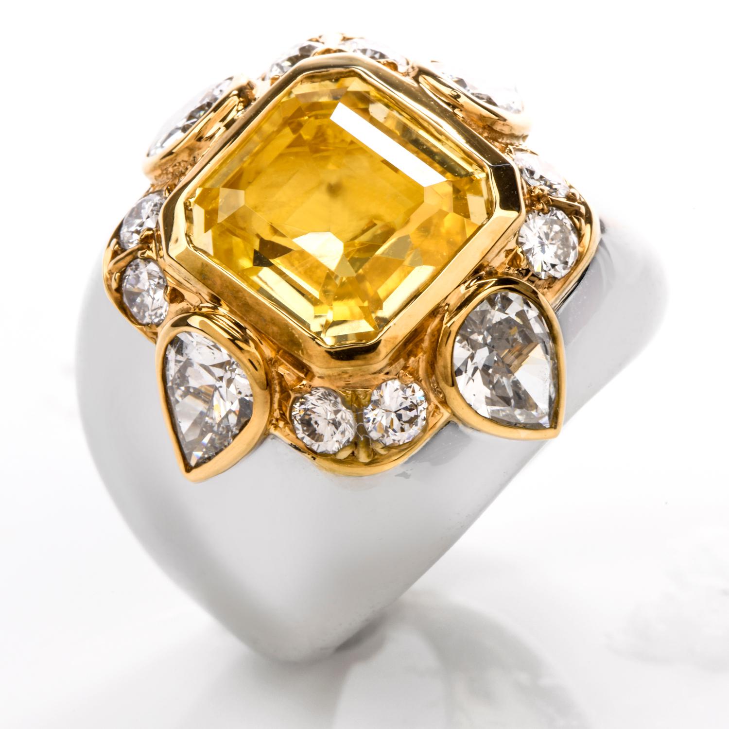 1970s Untreated Natural GIA Certified Ceylon Yellow Sapphire Diamond Gold Ring 4