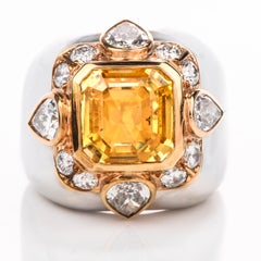 1970s Untreated Natural GIA Certified Ceylon Yellow Sapphire Diamond Gold Ring