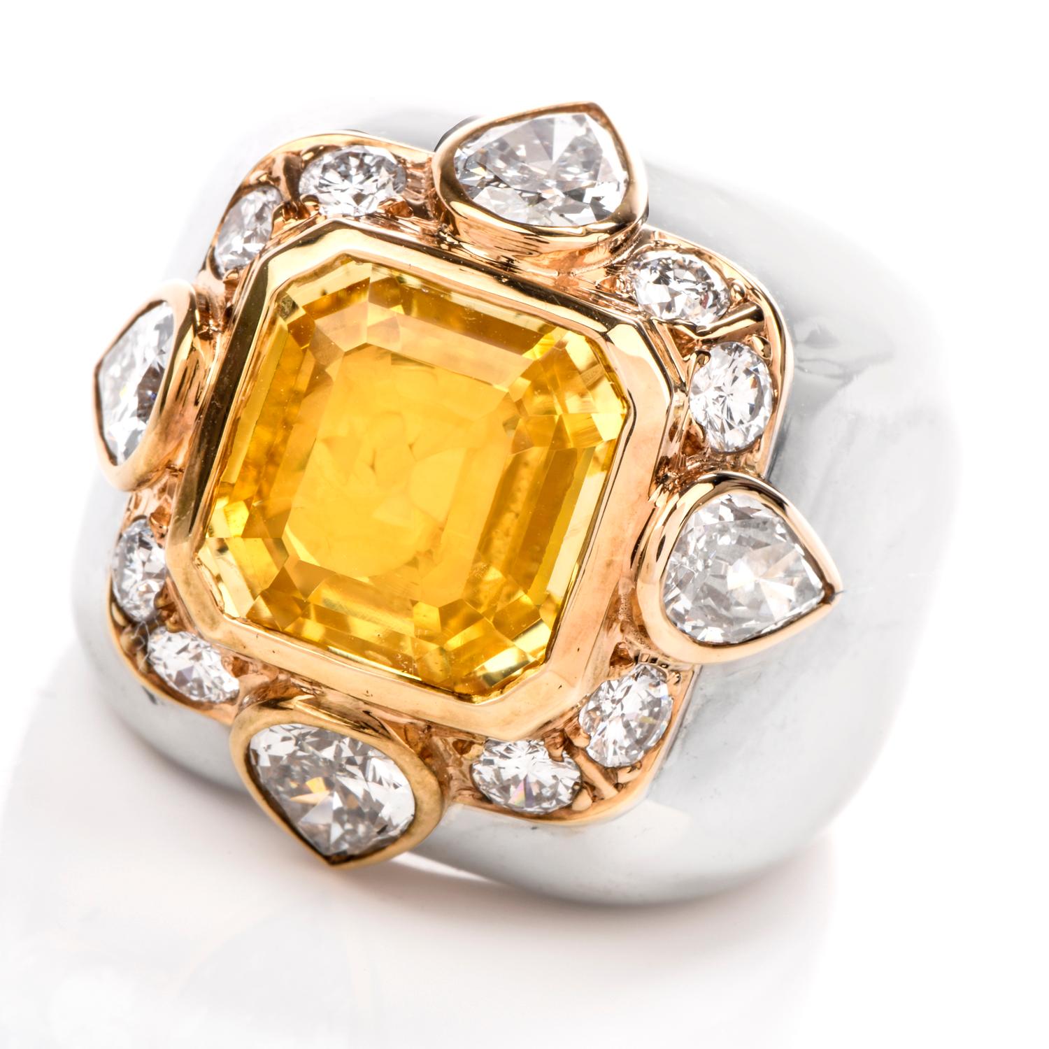 1970s Untreated Natural GIA Certified Ceylon Yellow Sapphire Diamond Gold Ring 1