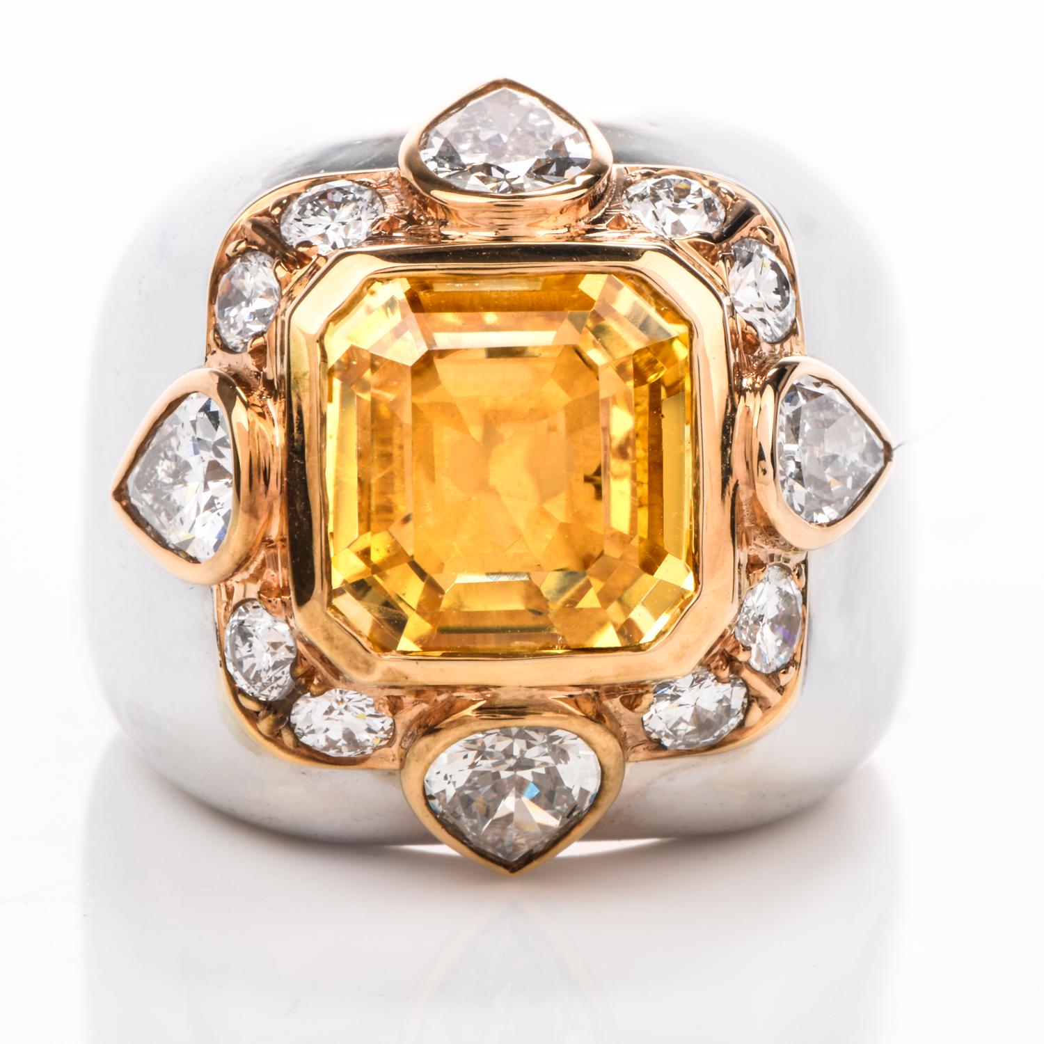 1970s Untreated Natural GIA Certified Ceylon Yellow Sapphire Diamond Gold Ring 2