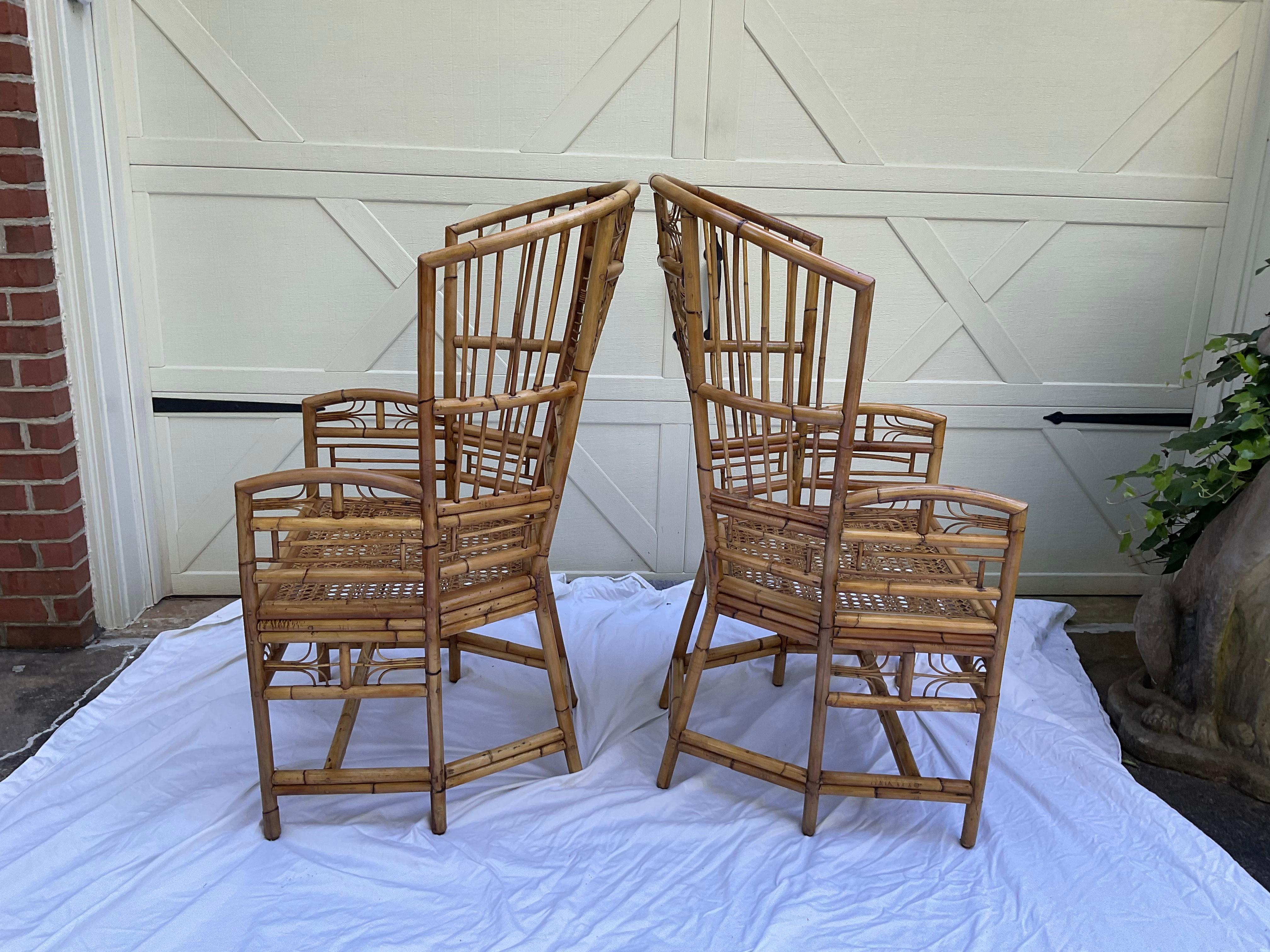 British Colonial 1970s Unusual Brighton Style Rattan Armchairs, a Pair