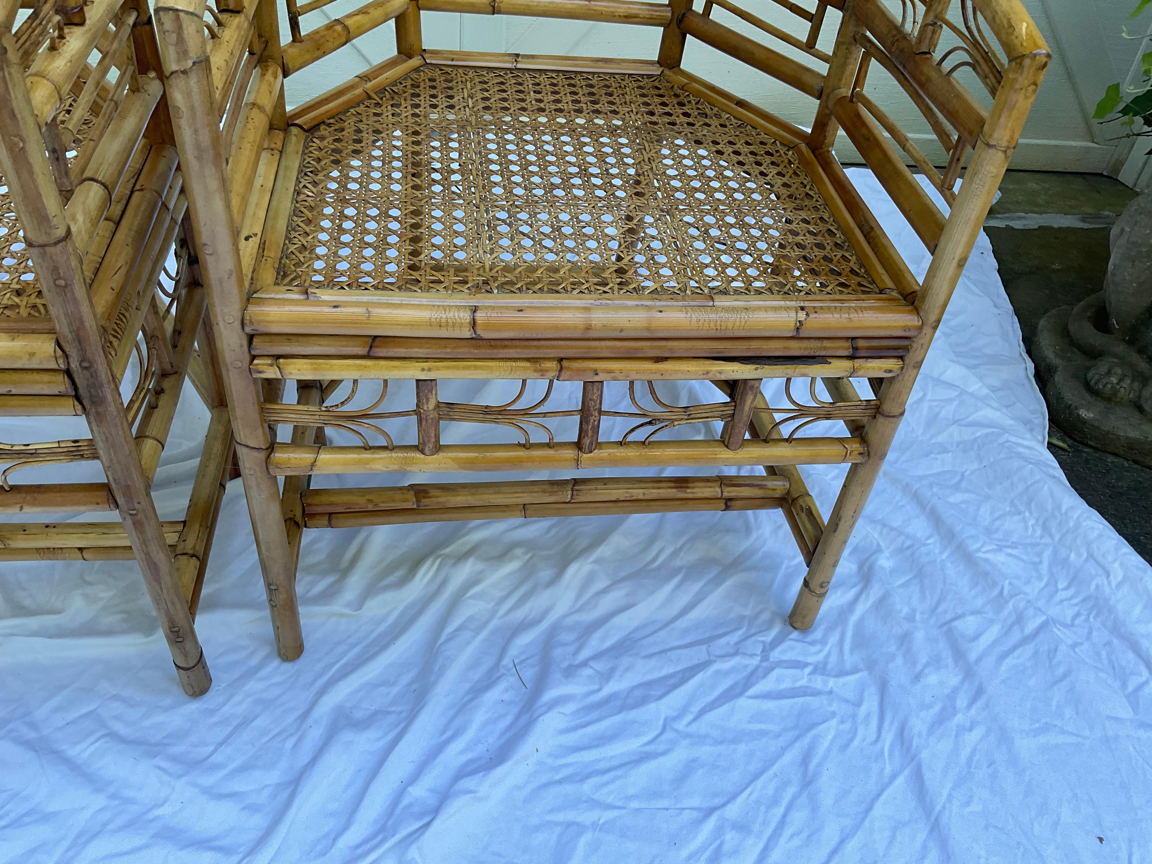 Late 20th Century 1970s Unusual Brighton Style Rattan Armchairs, a Pair