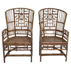 Vintage 1970s Unusual Brighton Style Rattan Armchairs, a Pair