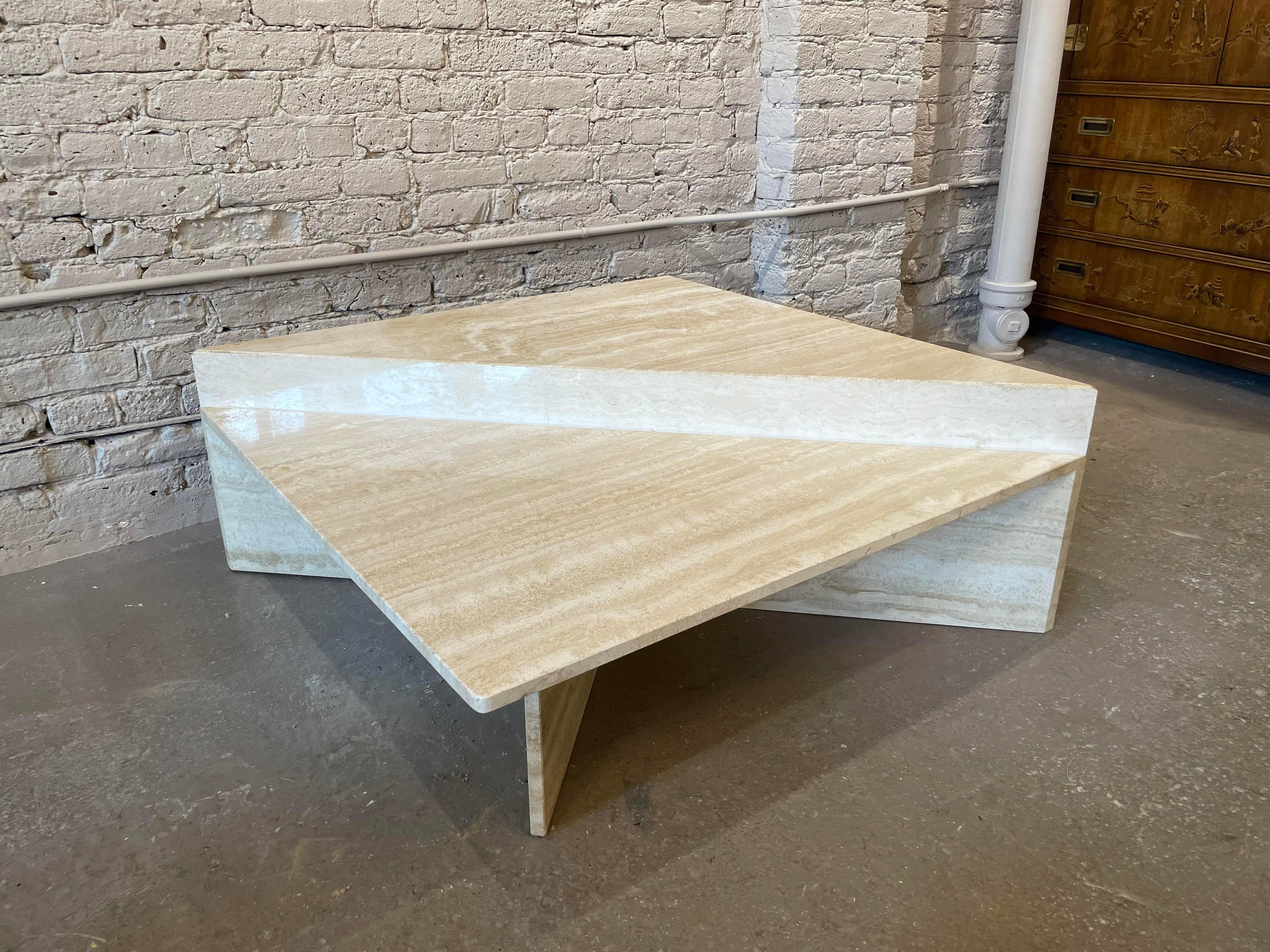 1970s Up and Up Travertine Coffee Table - Set of 2 For Sale 4