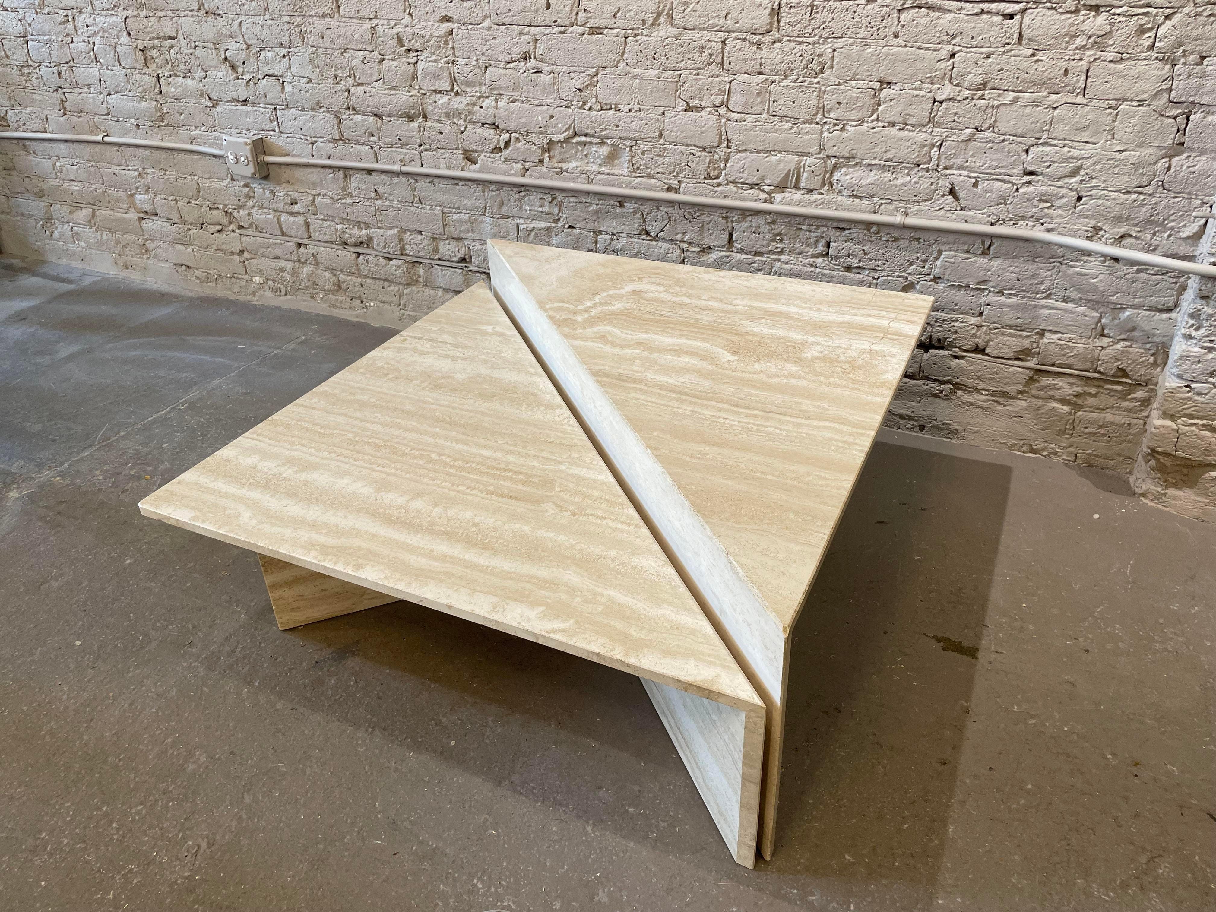Italian 1970s Up and Up Travertine Coffee Table - Set of 2 For Sale