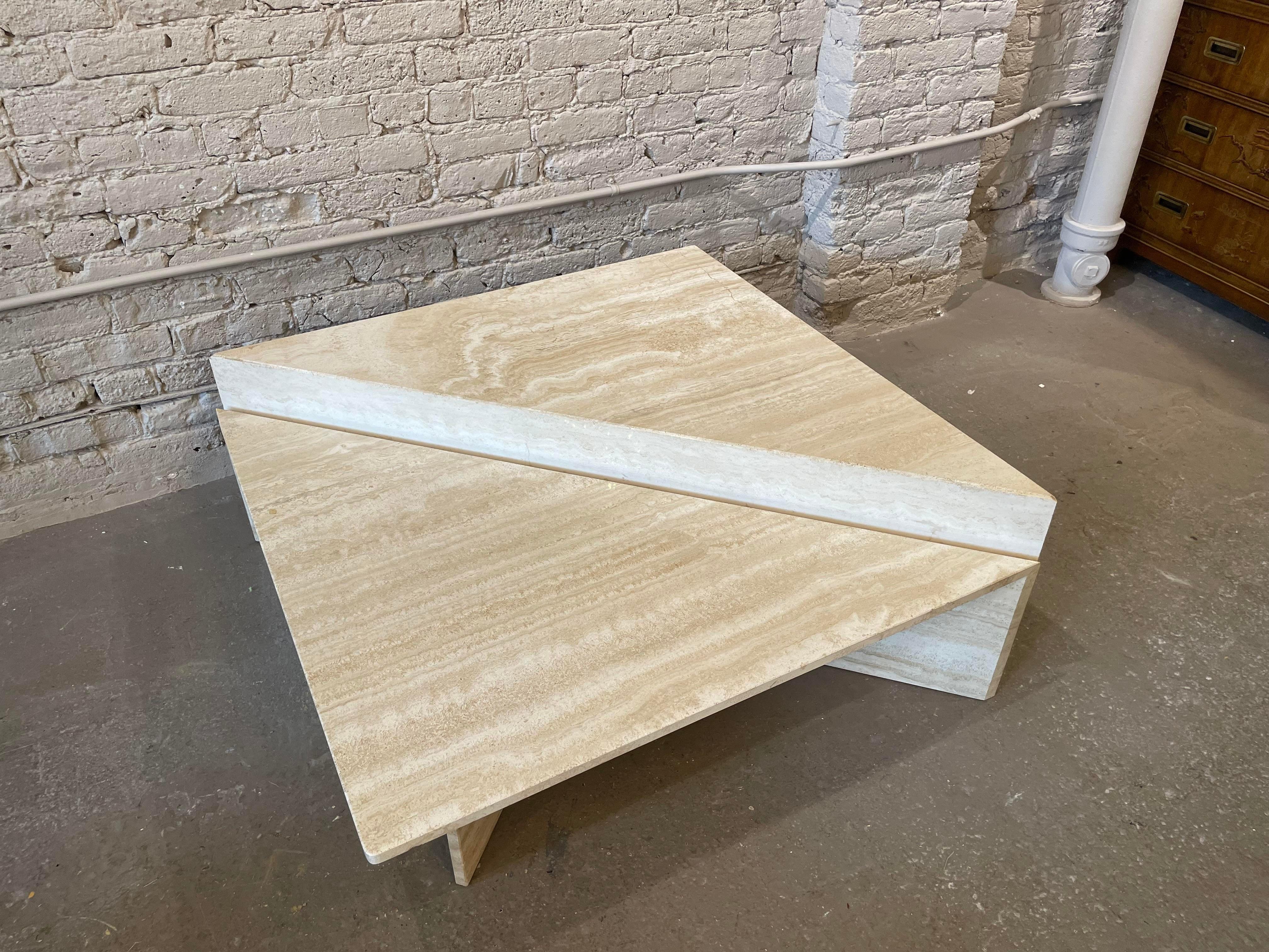 Late 20th Century 1970s Up and Up Travertine Coffee Table - Set of 2 For Sale