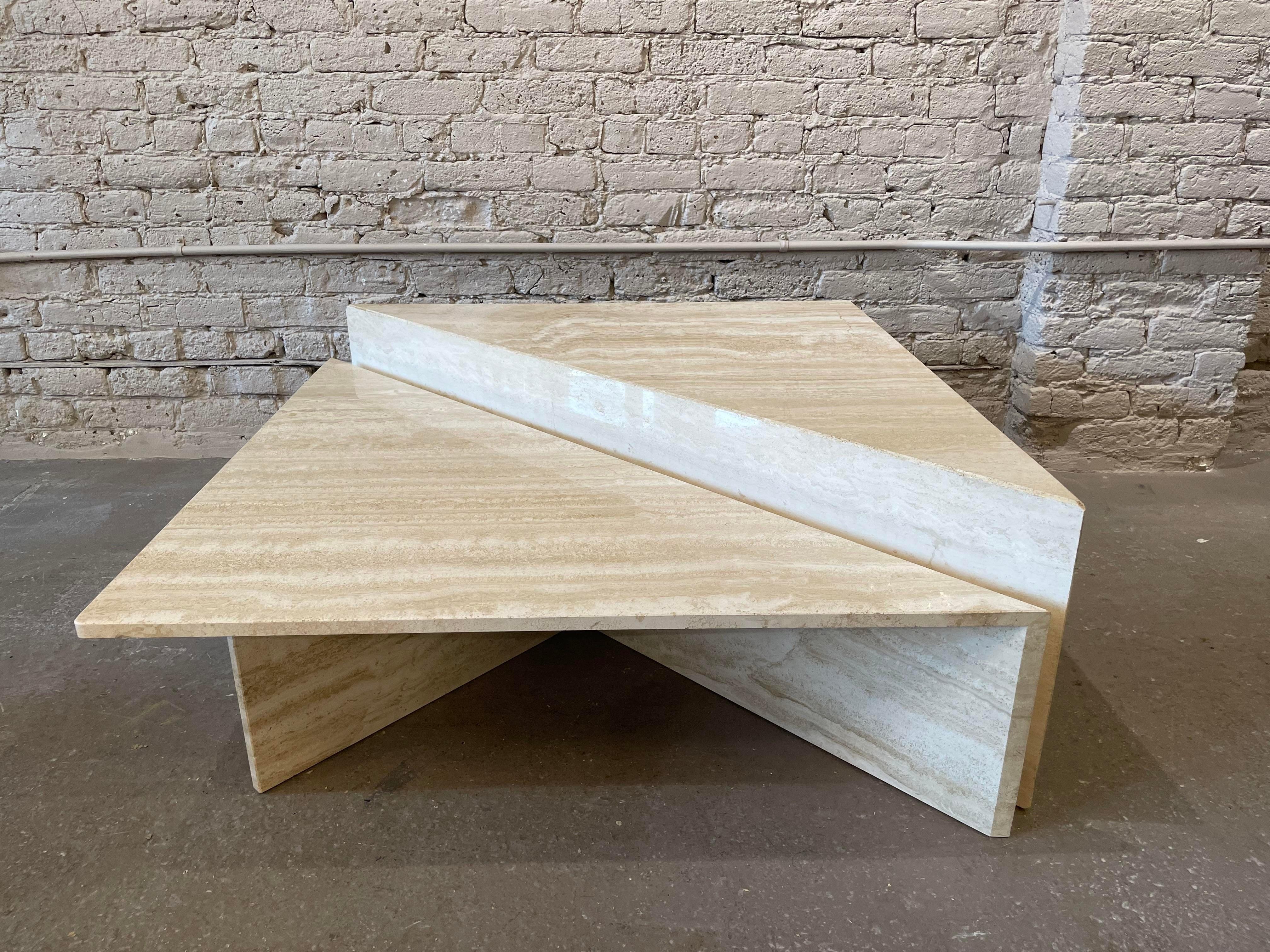 1970s Up and Up Travertine Coffee Table - Set of 2 For Sale 1