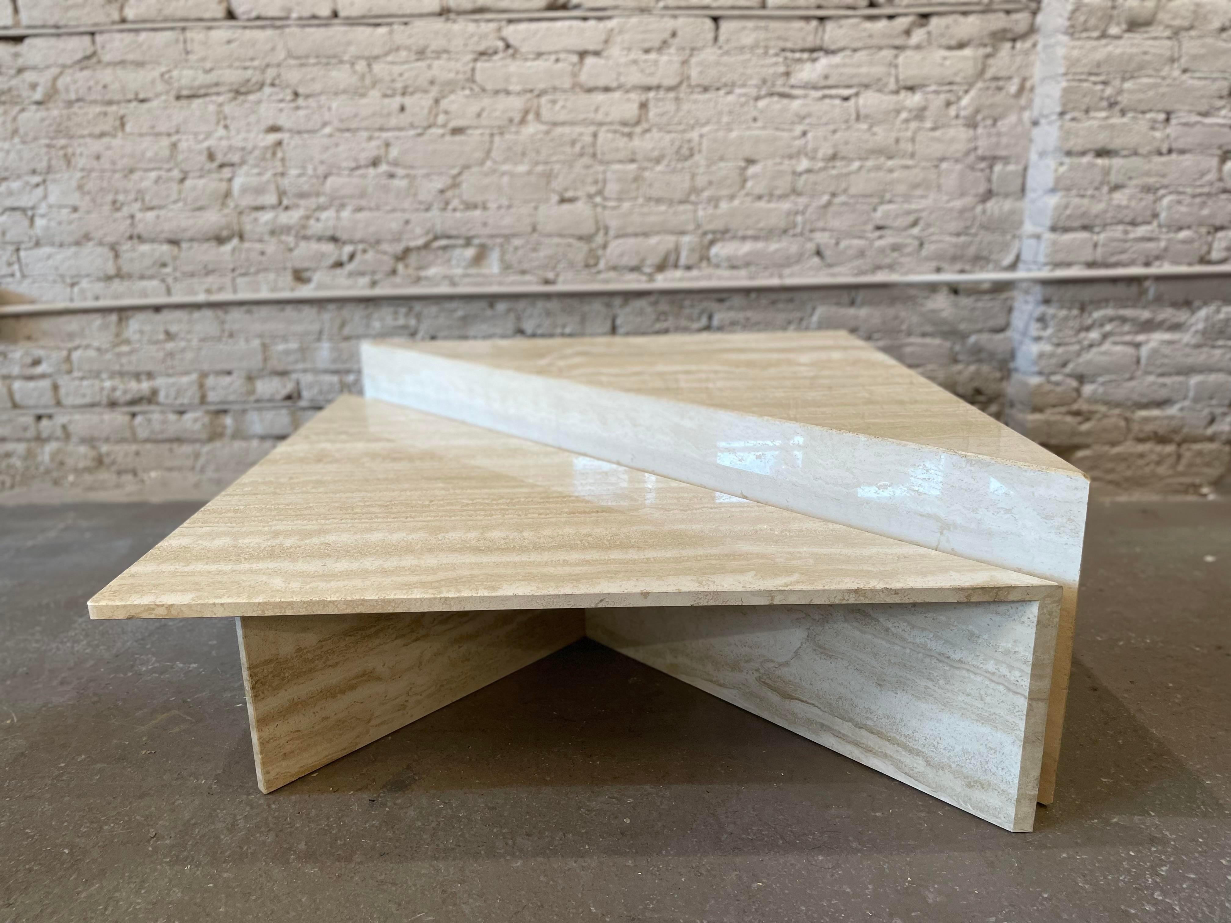 1970s Up and Up Travertine Coffee Table - Set of 2 For Sale 2