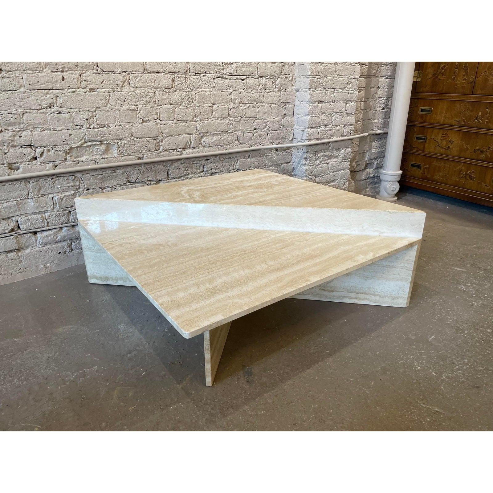 1970s Up and Up Travertine Coffee Table - Set of 2 For Sale 3