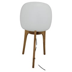 Lámpara reciclada de cristal y roble de los años 70