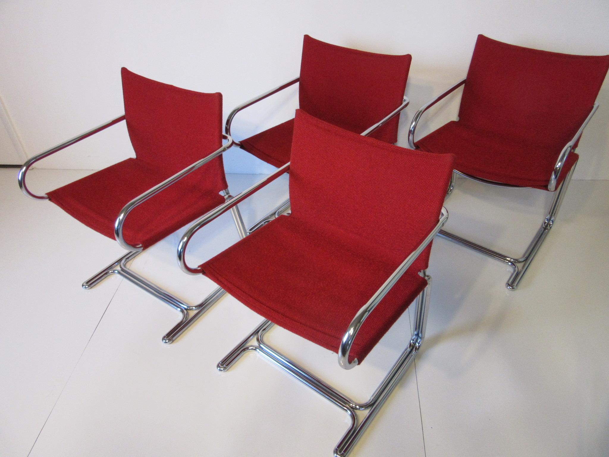 1970s Upholstered Cantilevered Chrome Dining Chairs in the Style of M. Breuer 4
