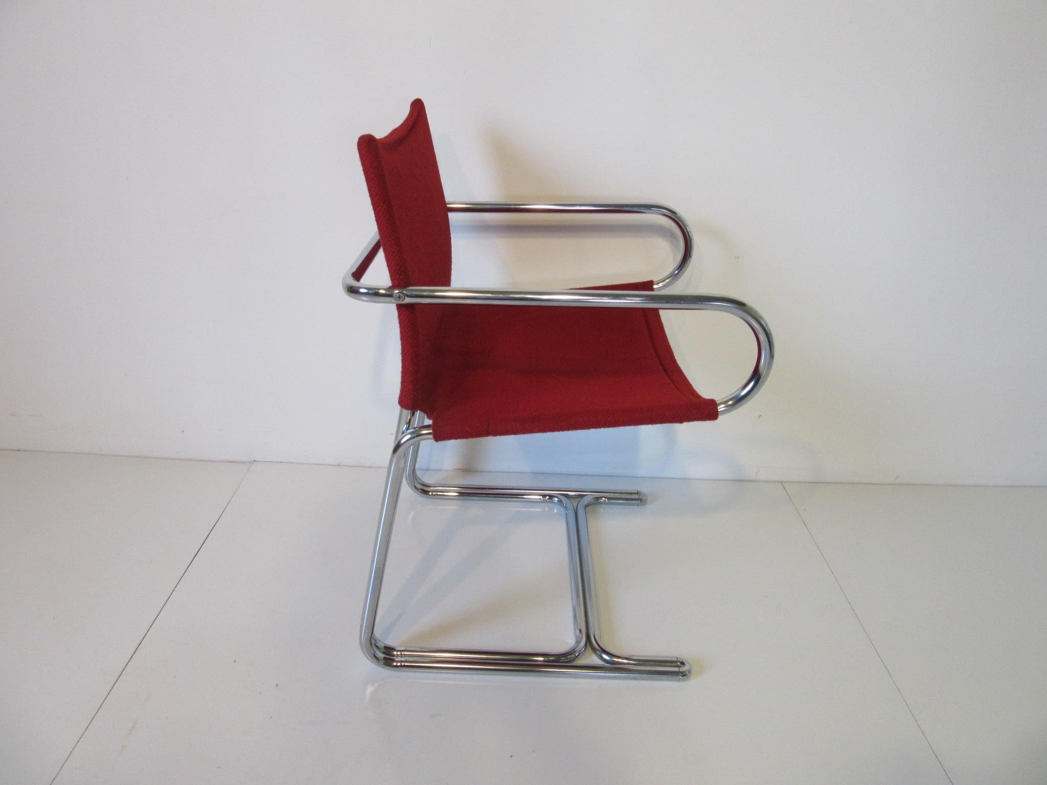 Modern 1970s Upholstered Cantilevered Chrome Dining Chairs in the Style of M. Breuer