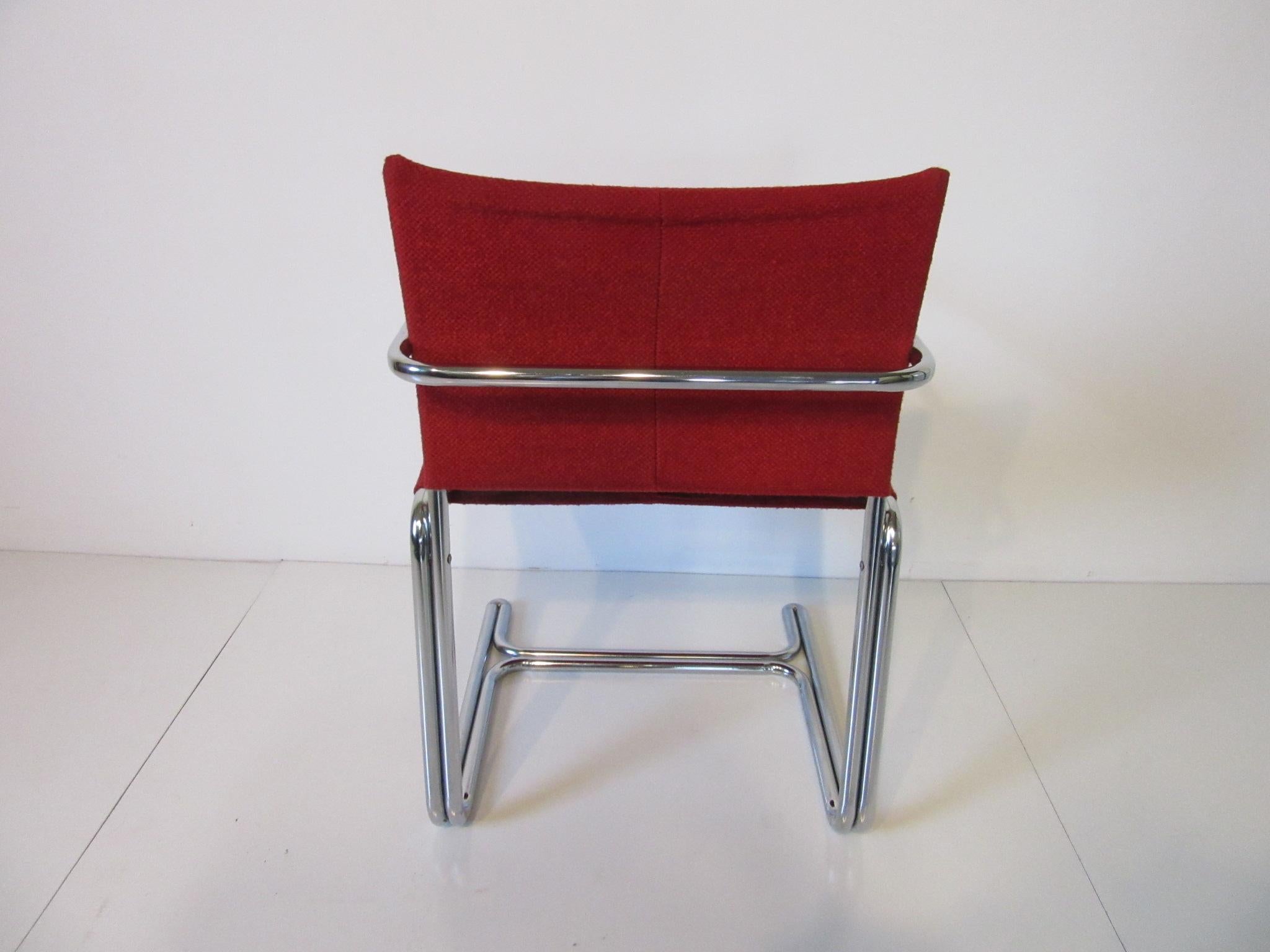 American 1970s Upholstered Cantilevered Chrome Dining Chairs in the Style of M. Breuer