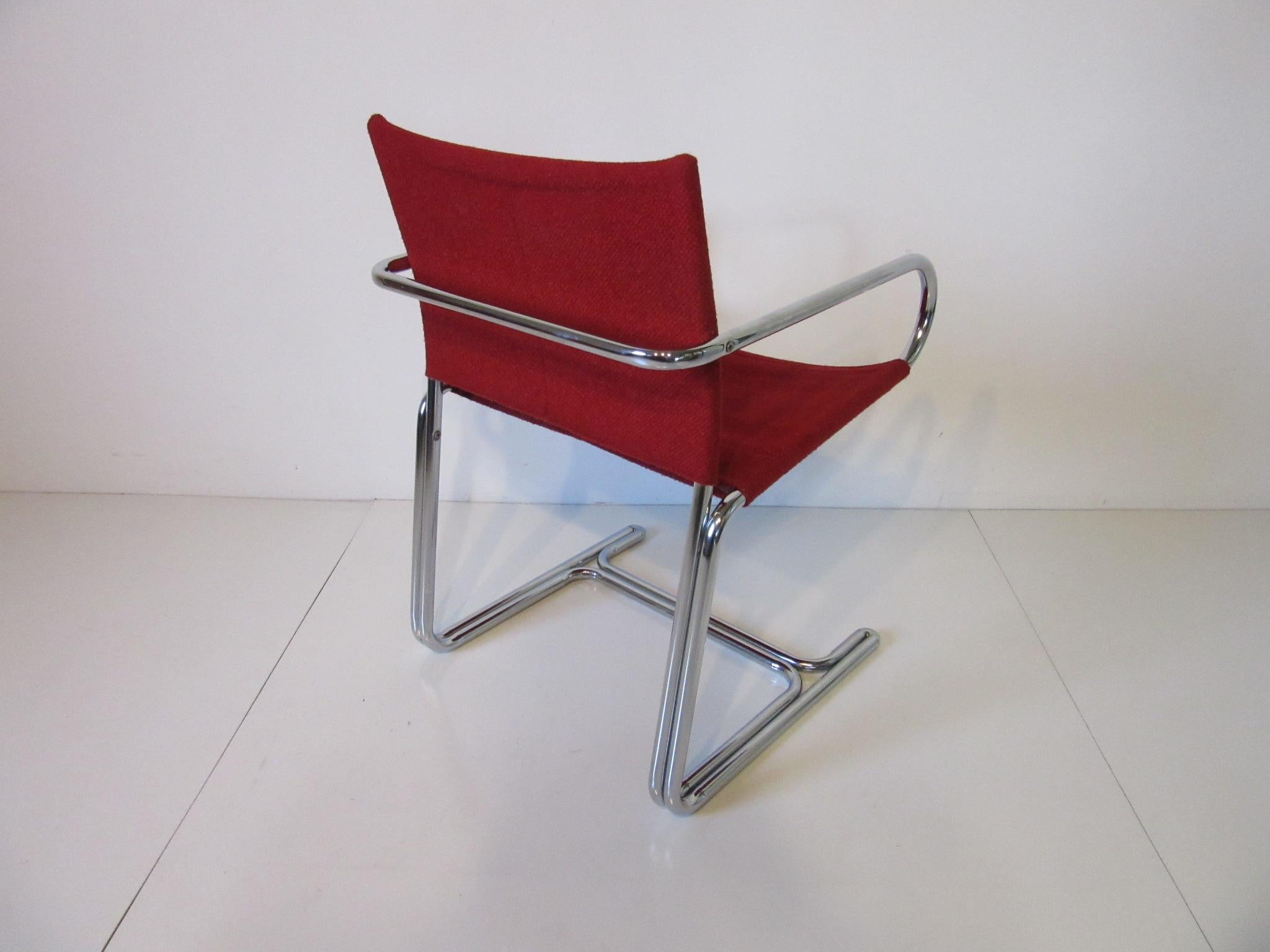 1970s Upholstered Cantilevered Chrome Dining Chairs in the Style of M. Breuer In Good Condition In Cincinnati, OH