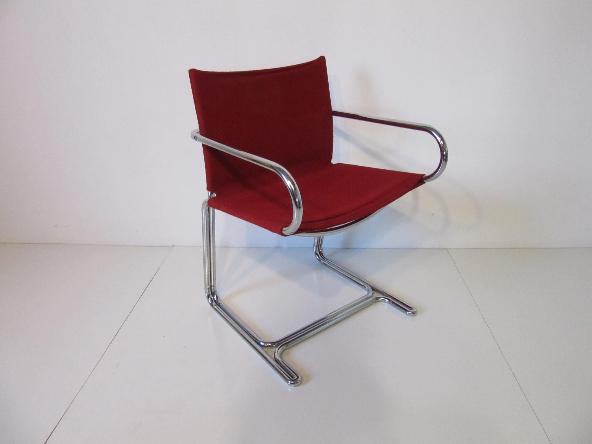 20th Century 1970s Upholstered Cantilevered Chrome Dining Chairs in the Style of M. Breuer