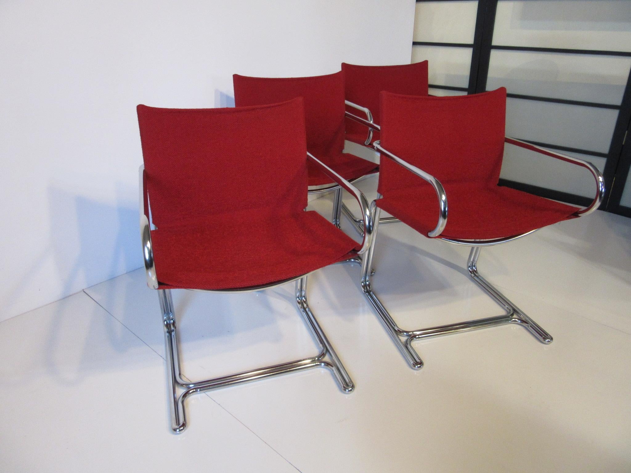 1970s Upholstered Cantilevered Chrome Dining Chairs in the Style of M. Breuer 3