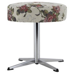 Retro 1970s Upholstered Chrome Plated Stool, Czechoslovakia