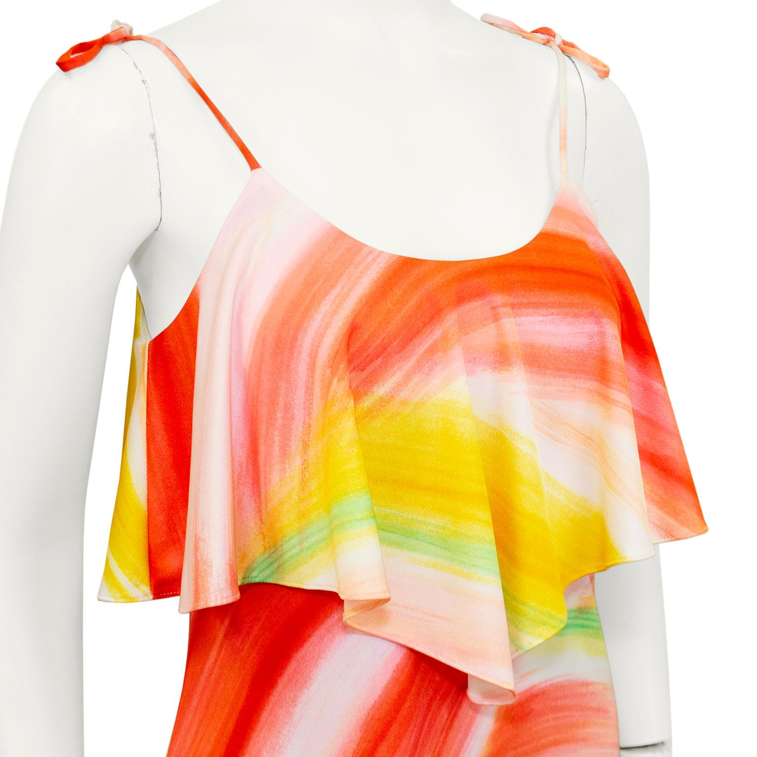 White 1970s Ursula of Switzerland Orange and Yellow Paint Stroke Dress For Sale