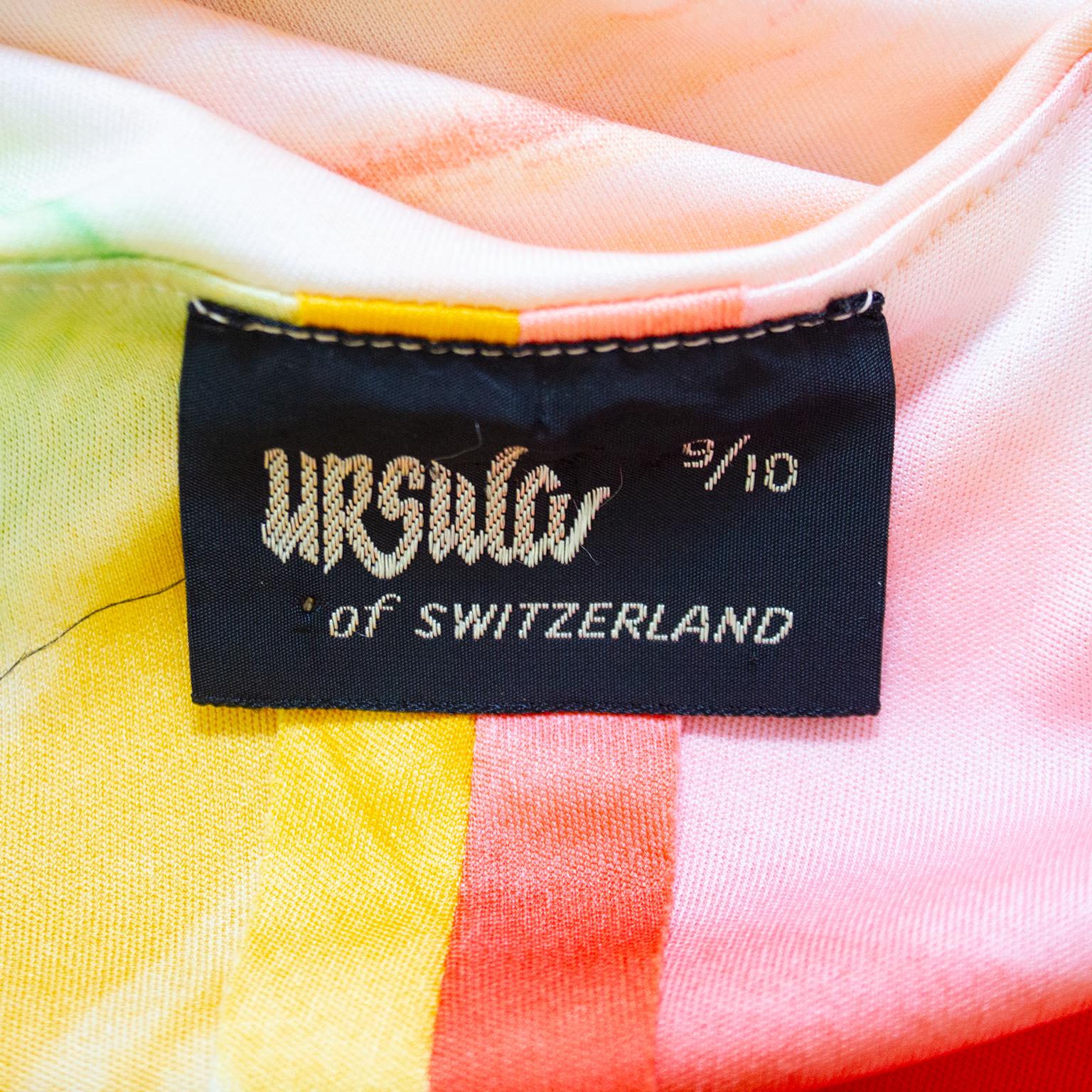 1970s Ursula of Switzerland Orange and Yellow Paint Stroke Dress In Good Condition For Sale In Toronto, Ontario