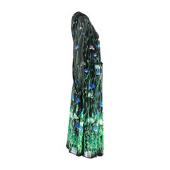 1970s Utah Tailoring Black Silk Dress with Green and Blue Florals