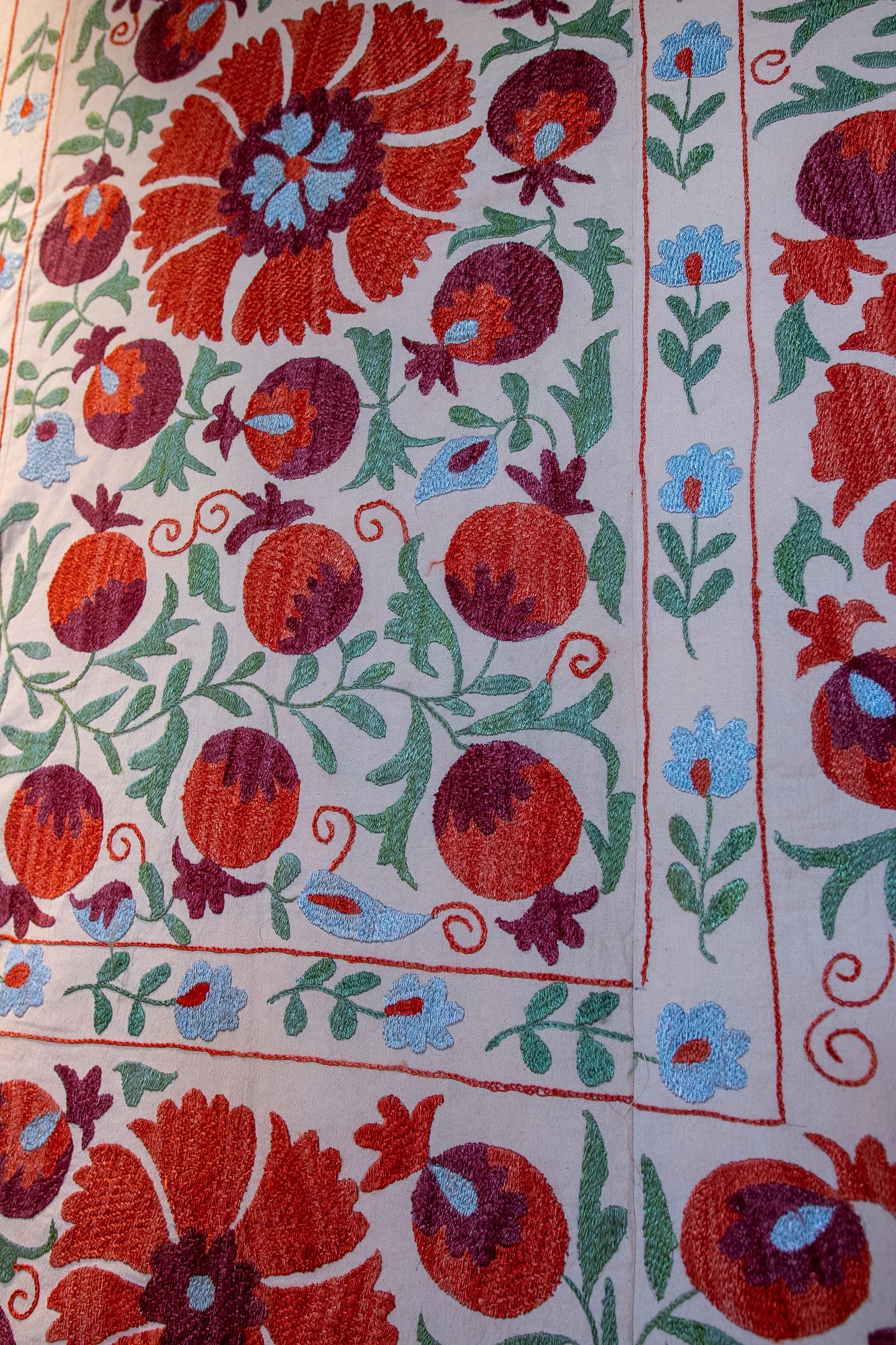 20th Century 1970s Uzbekistan Hand Stitched Fabric Known as Suzani 