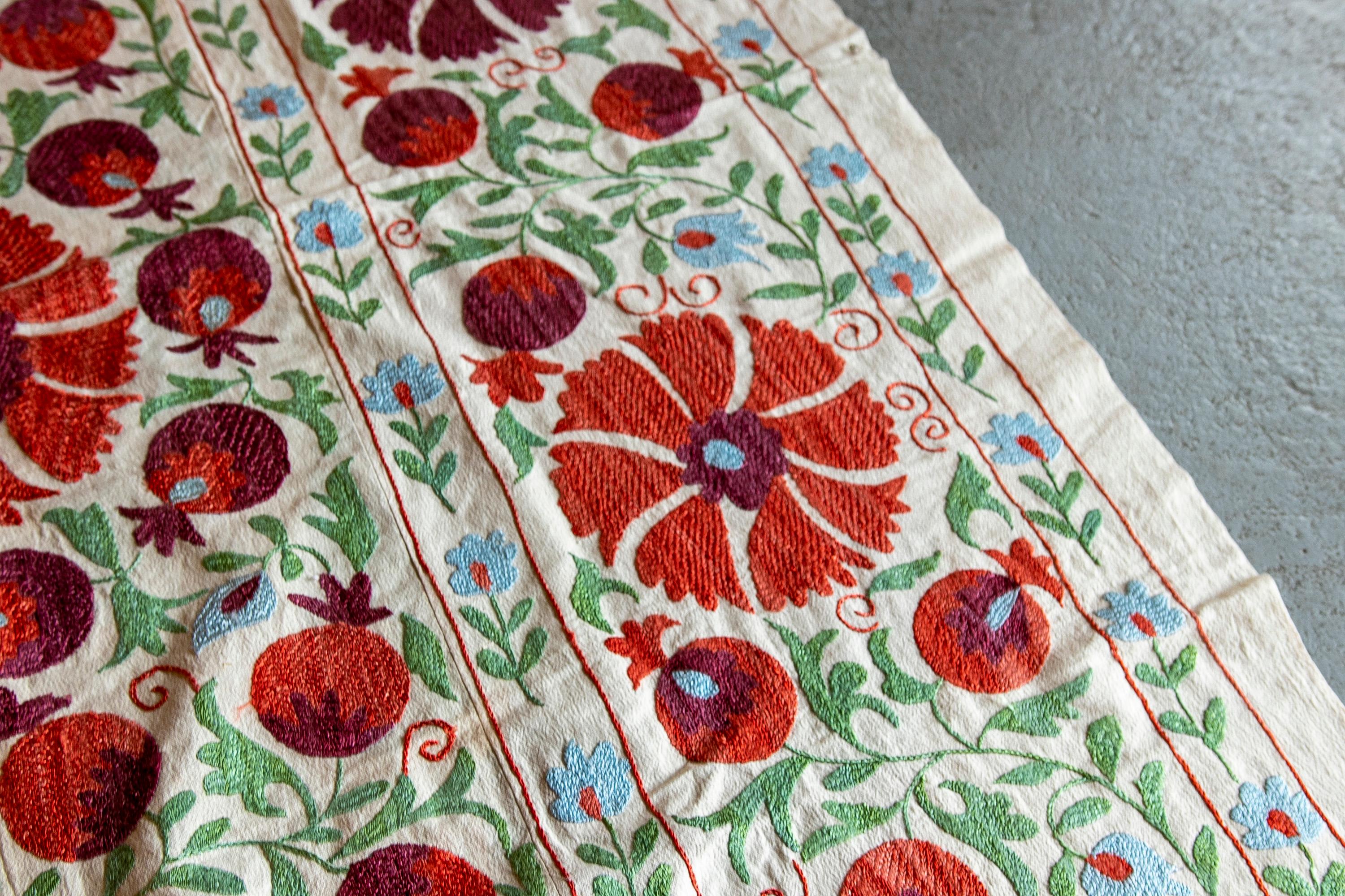 1970s Uzbekistan Suzani Carpet in Typical Colours 2
