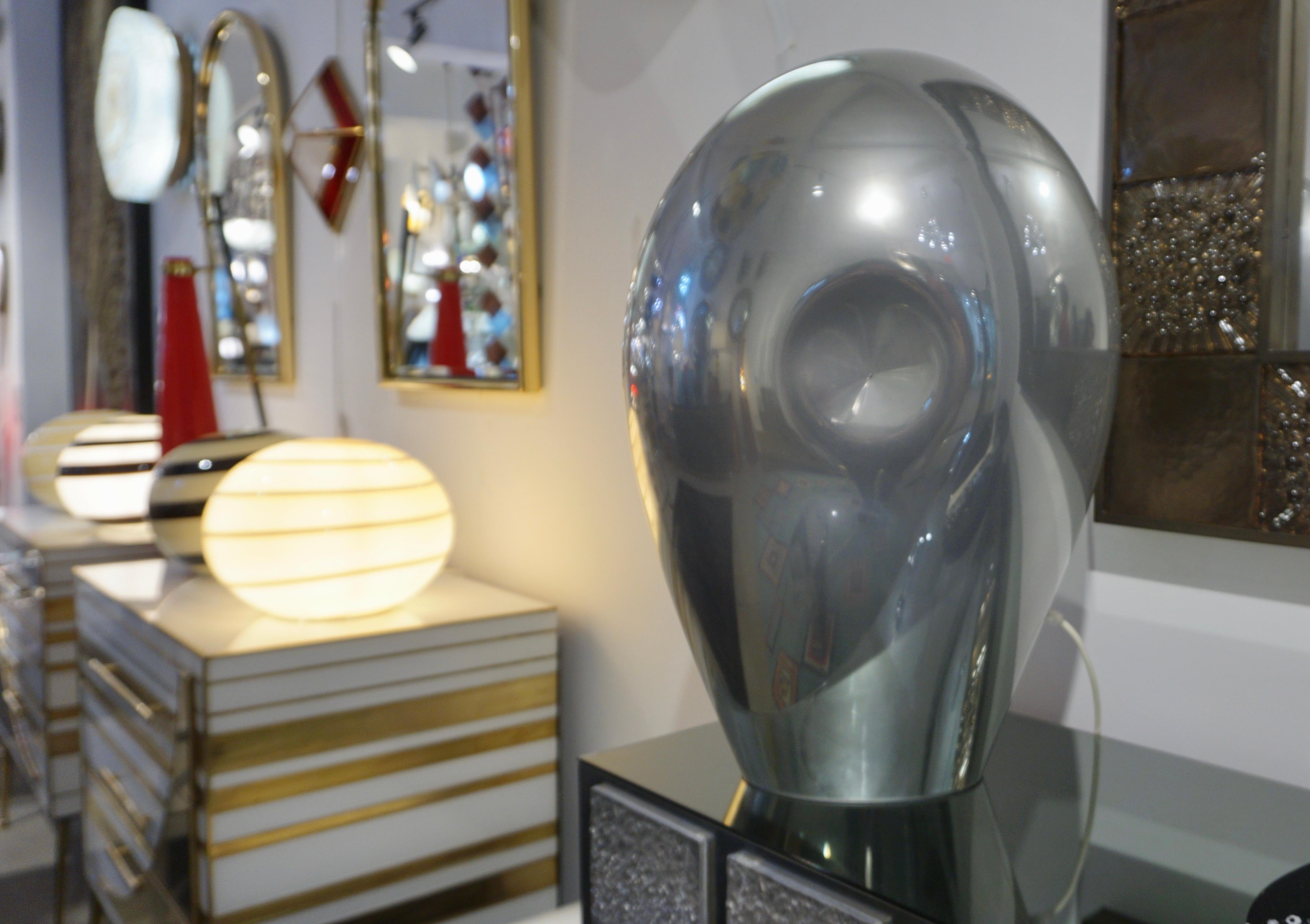 Modern 1970s V. Nason Italian Vintage Cast Silver Mirror Glass Abstract Sculpture Lamp