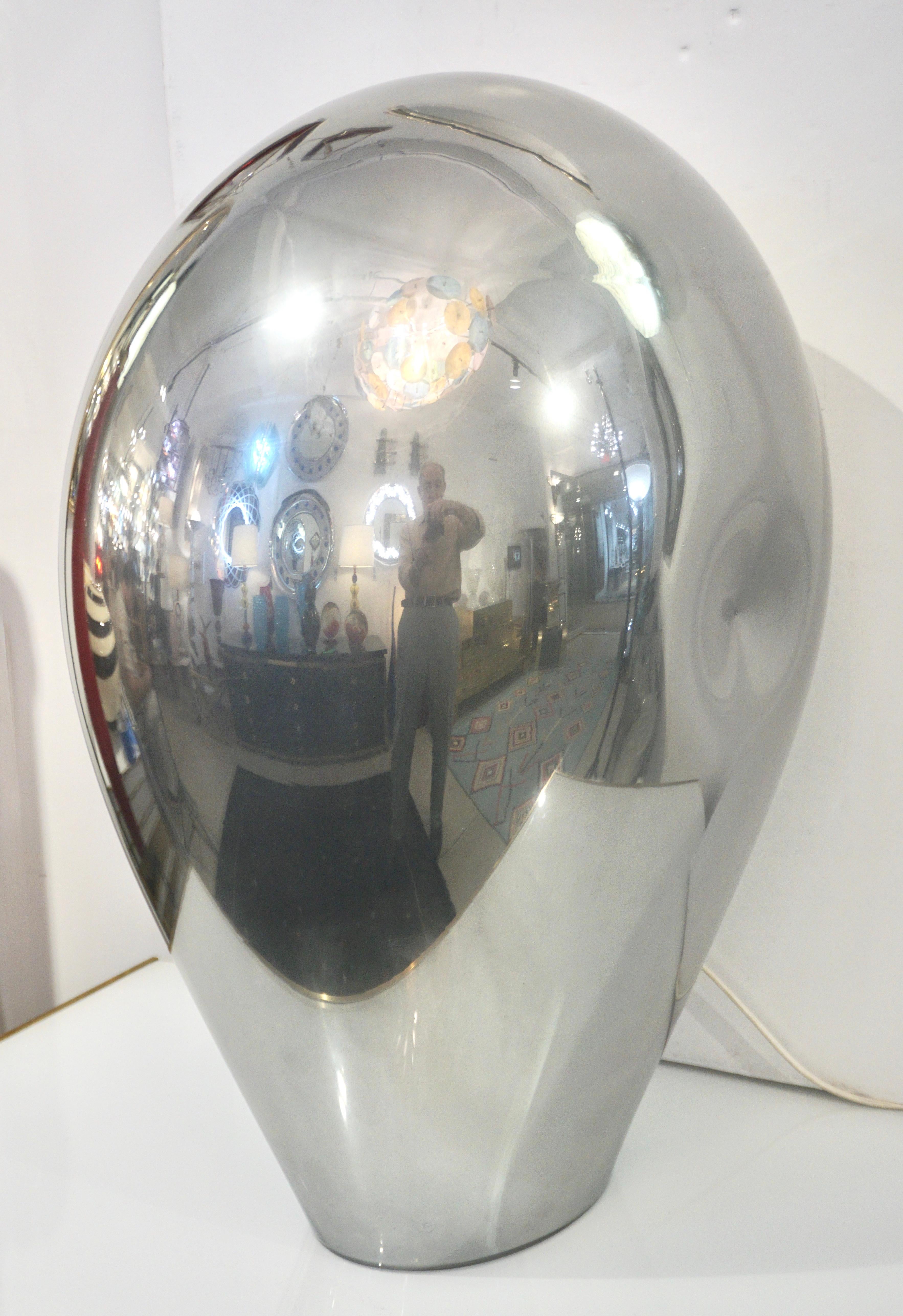 1970s V. Nason Italian Vintage Cast Silver Mirror Glass Abstract Sculpture Lamp In Good Condition For Sale In New York, NY