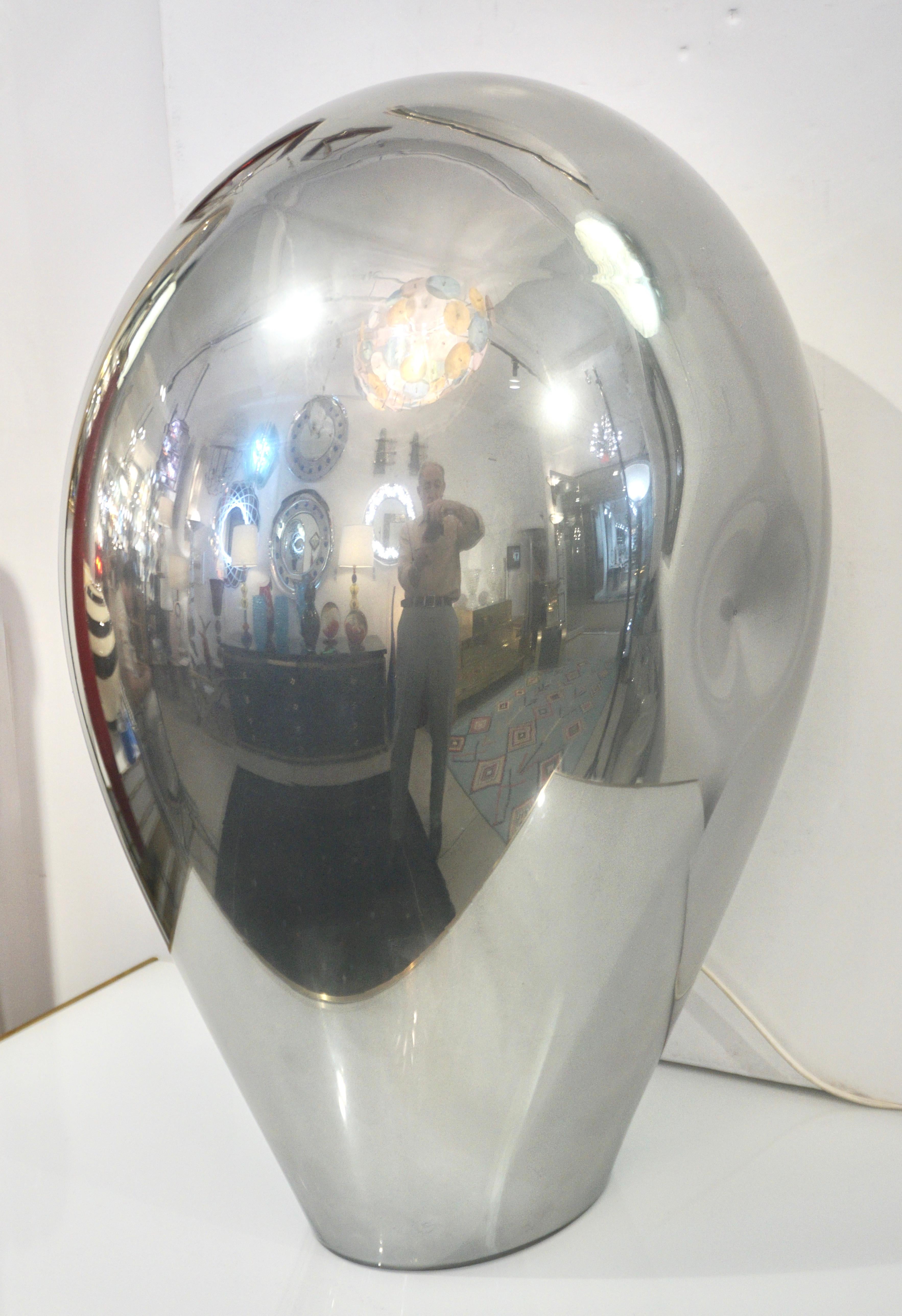 1970s V. Nason Italian Vintage Cast Silver Mirror Glass Abstract Sculpture Lamp 2