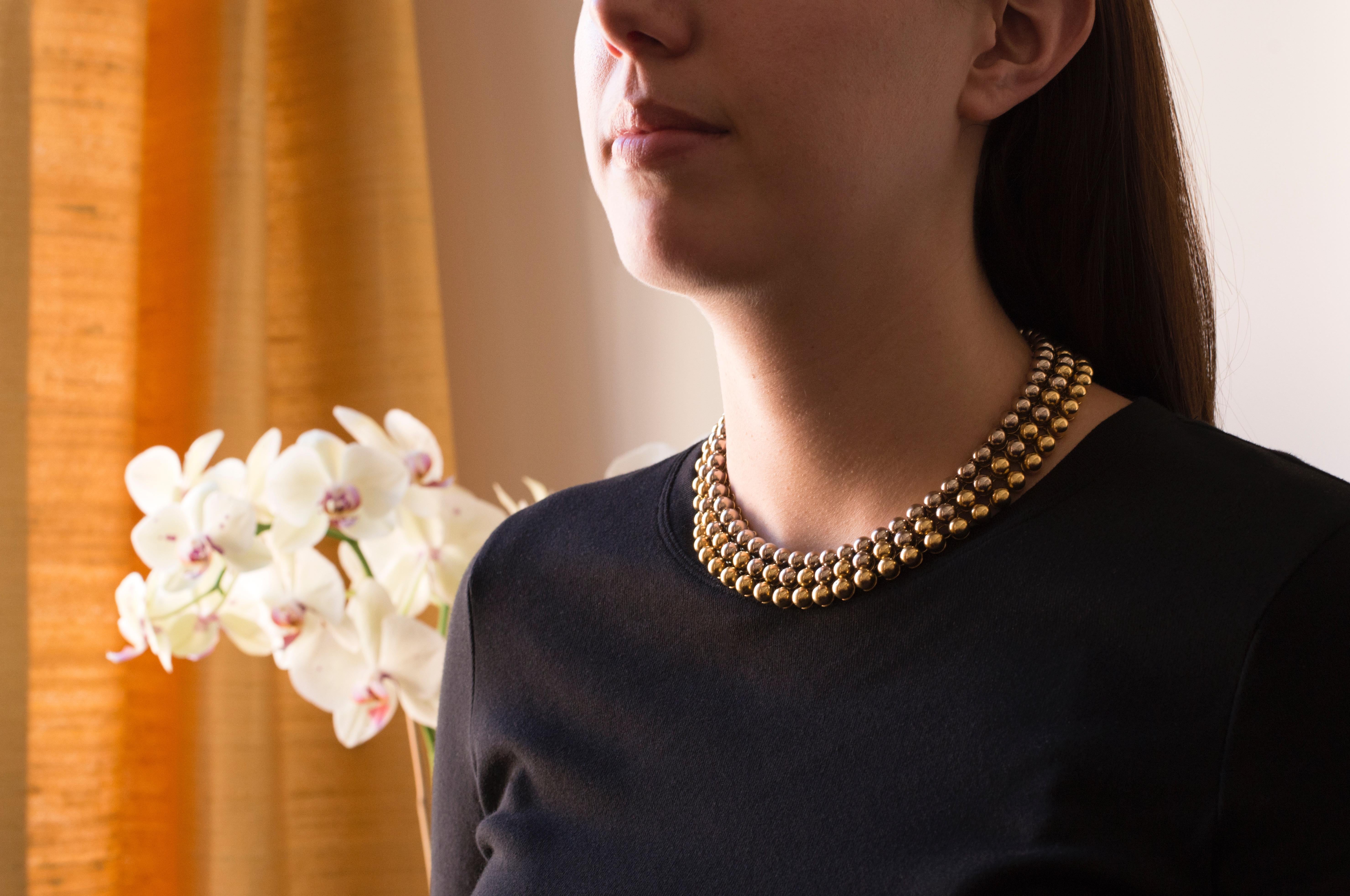 Women's or Men's 1970s Valentino Bicolor Gold Bead Collar Necklace