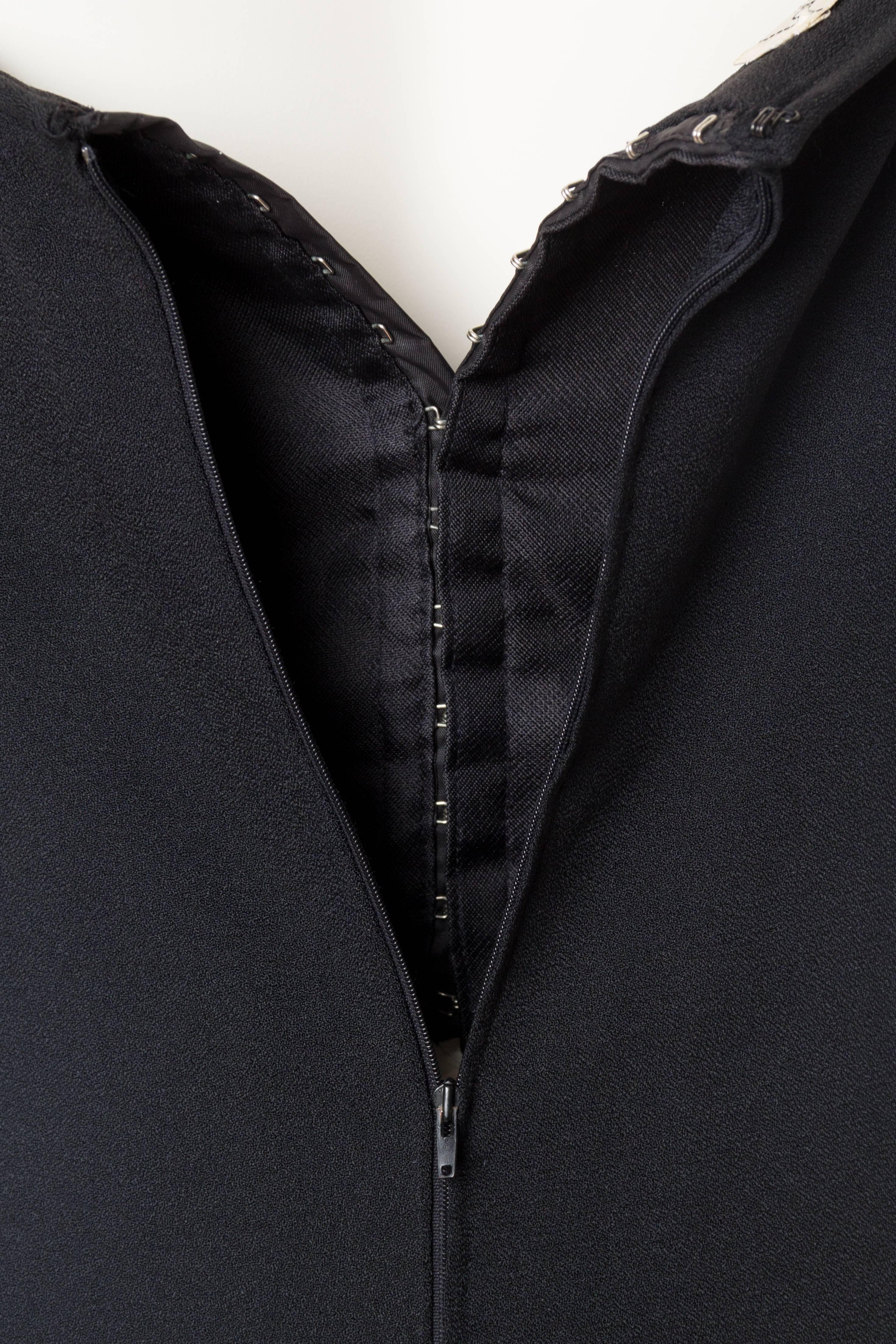 1970S VALENTINO Black Silk Crepe Gown With Beaded Crystal Roses & Epic Passemen For Sale 4