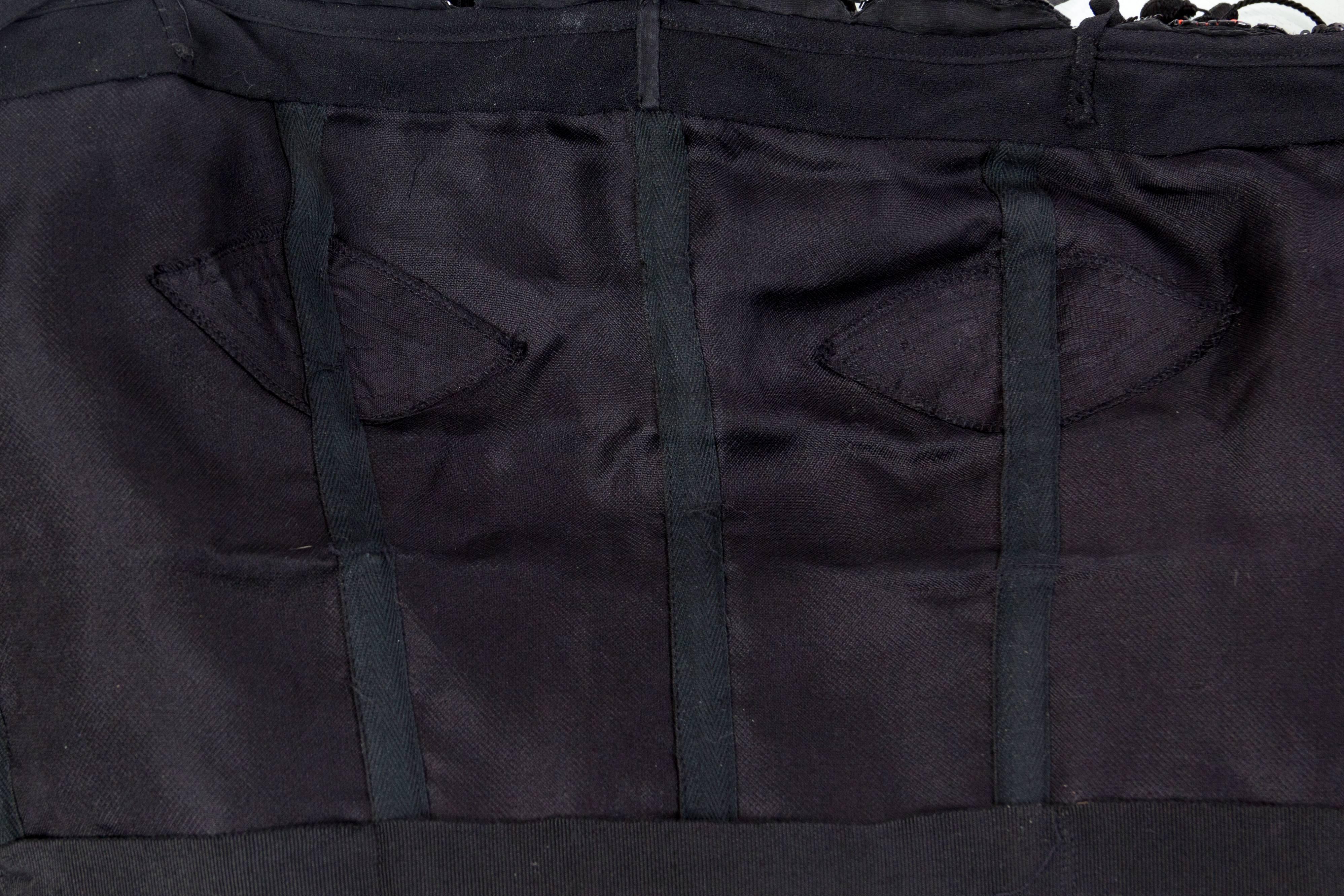 1970S VALENTINO Black Silk Crepe Gown With Beaded Crystal Roses & Epic Passemen For Sale 5