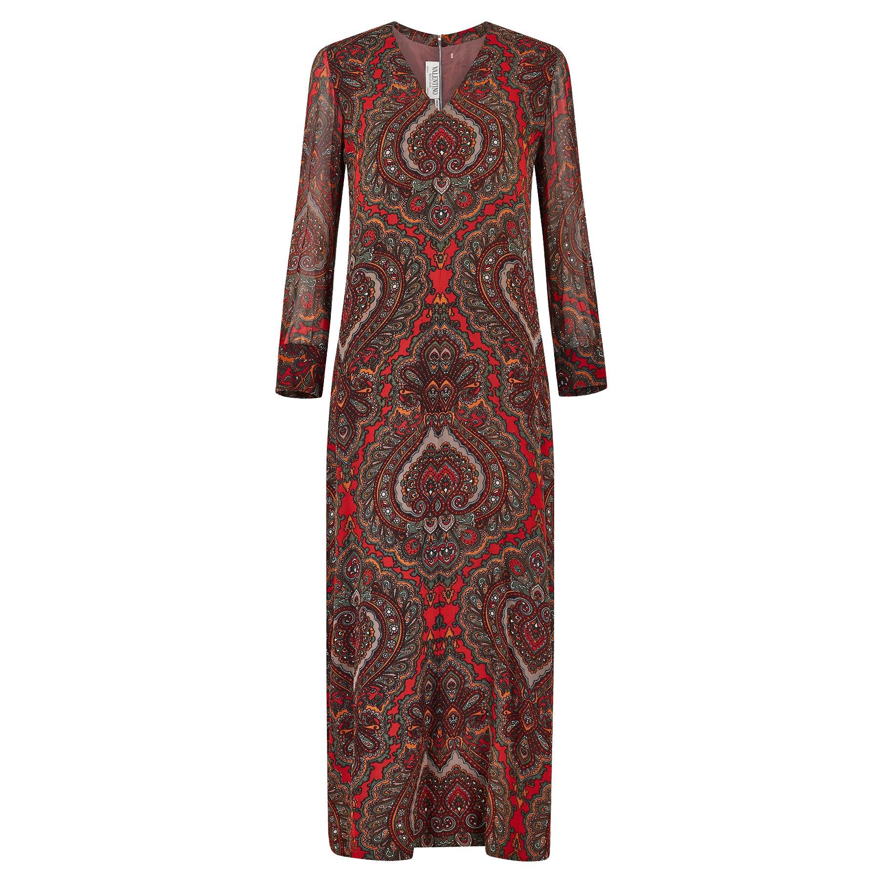 1970s Valentino Boutique Paisley Silk Maxi Dress with Chiffon Sleeves (Robe longue en soie avec manches en mousseline)