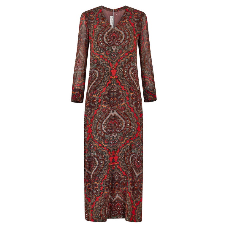 1970s Valentino Boutique Paisley Silk Maxi Dress with Chiffon Sleeves For  Sale at 1stDibs