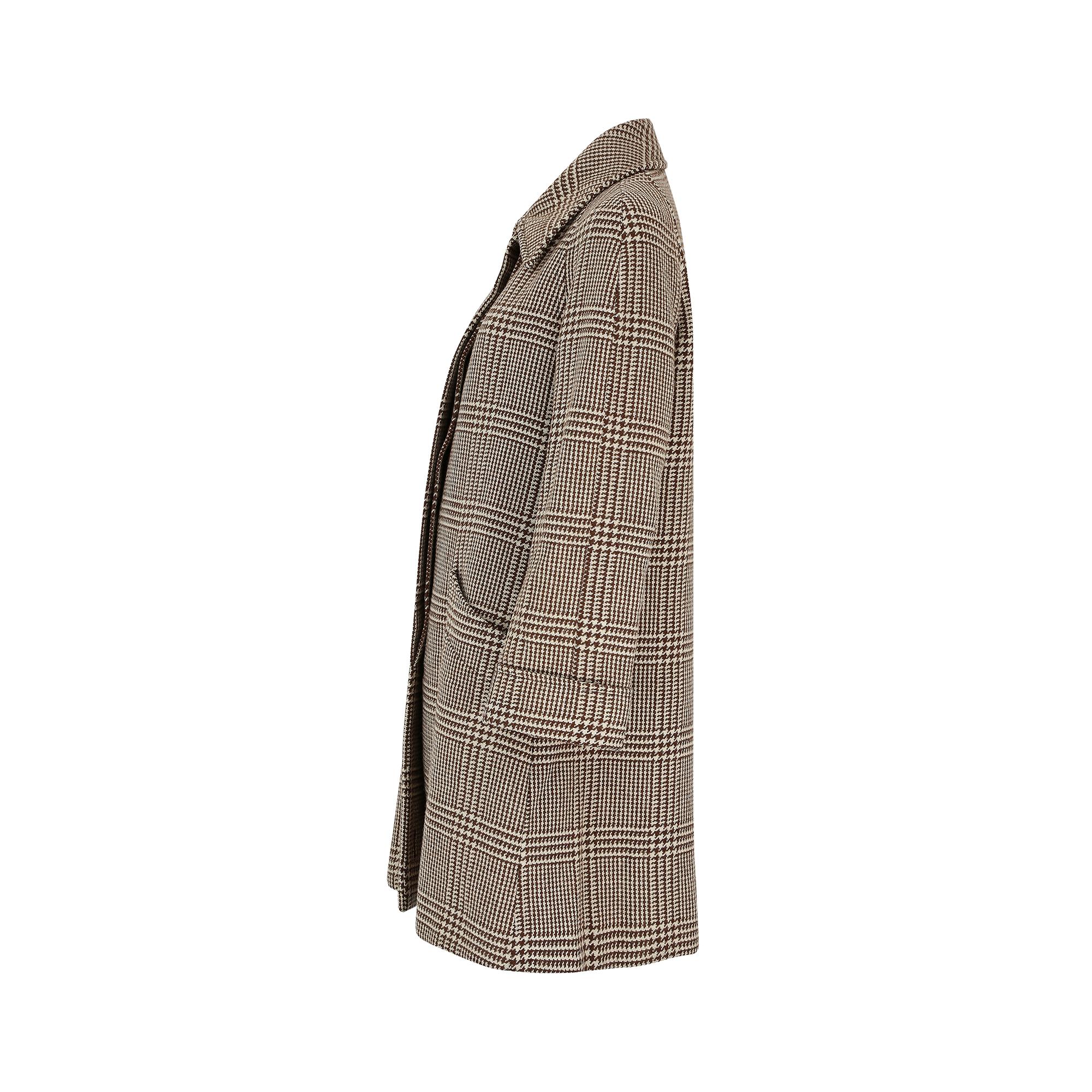 Gray 1970s Valentino Brown Wool Houndstooth A-Line Jacket For Sale