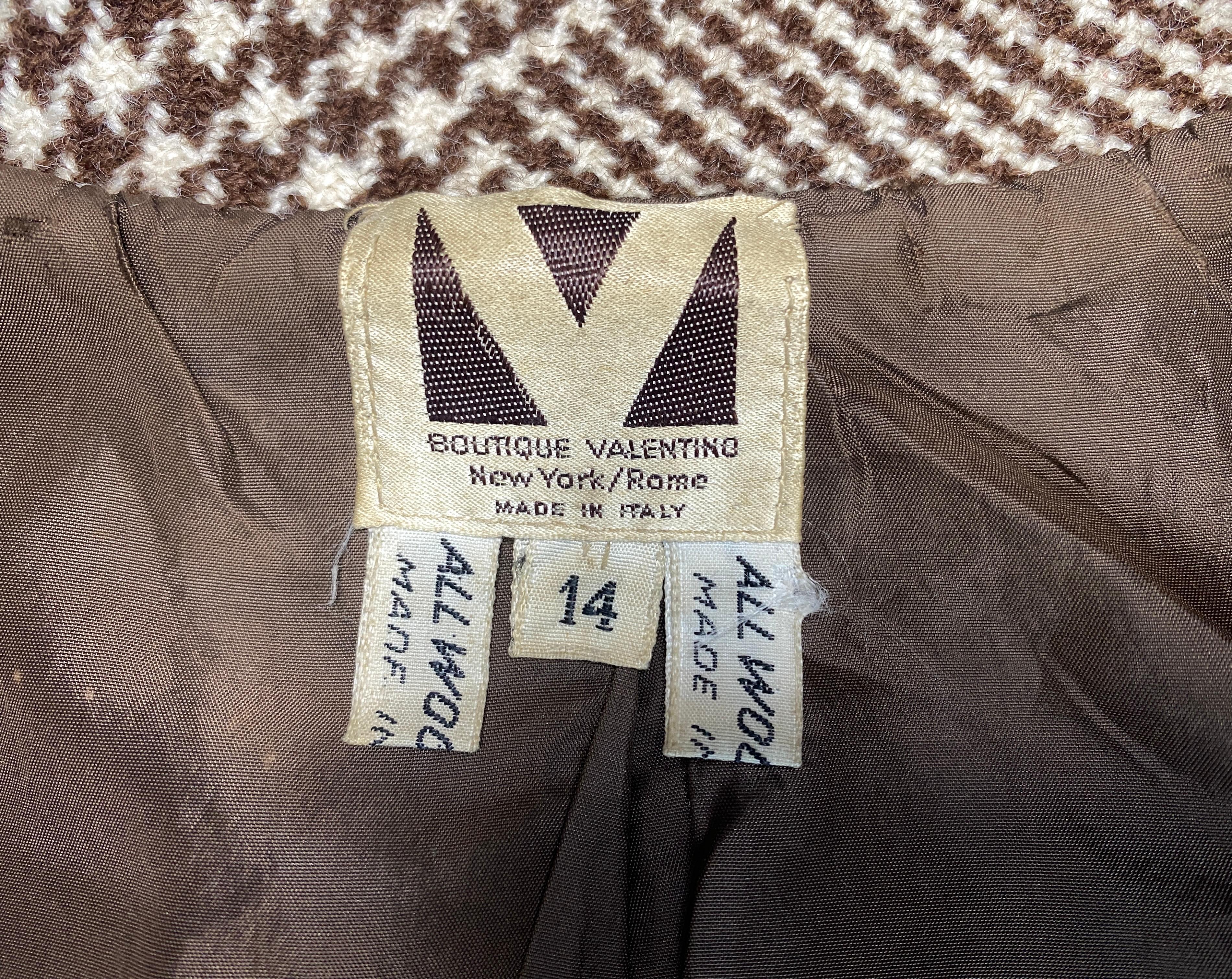 1970s Valentino Brown Wool Houndstooth A-Line Jacket For Sale 1