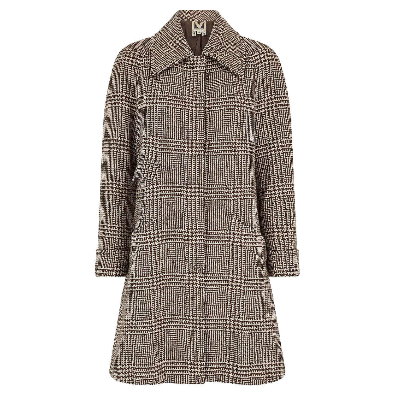 1970s Valentino Brown Wool Houndstooth A-Line Jacket For Sale